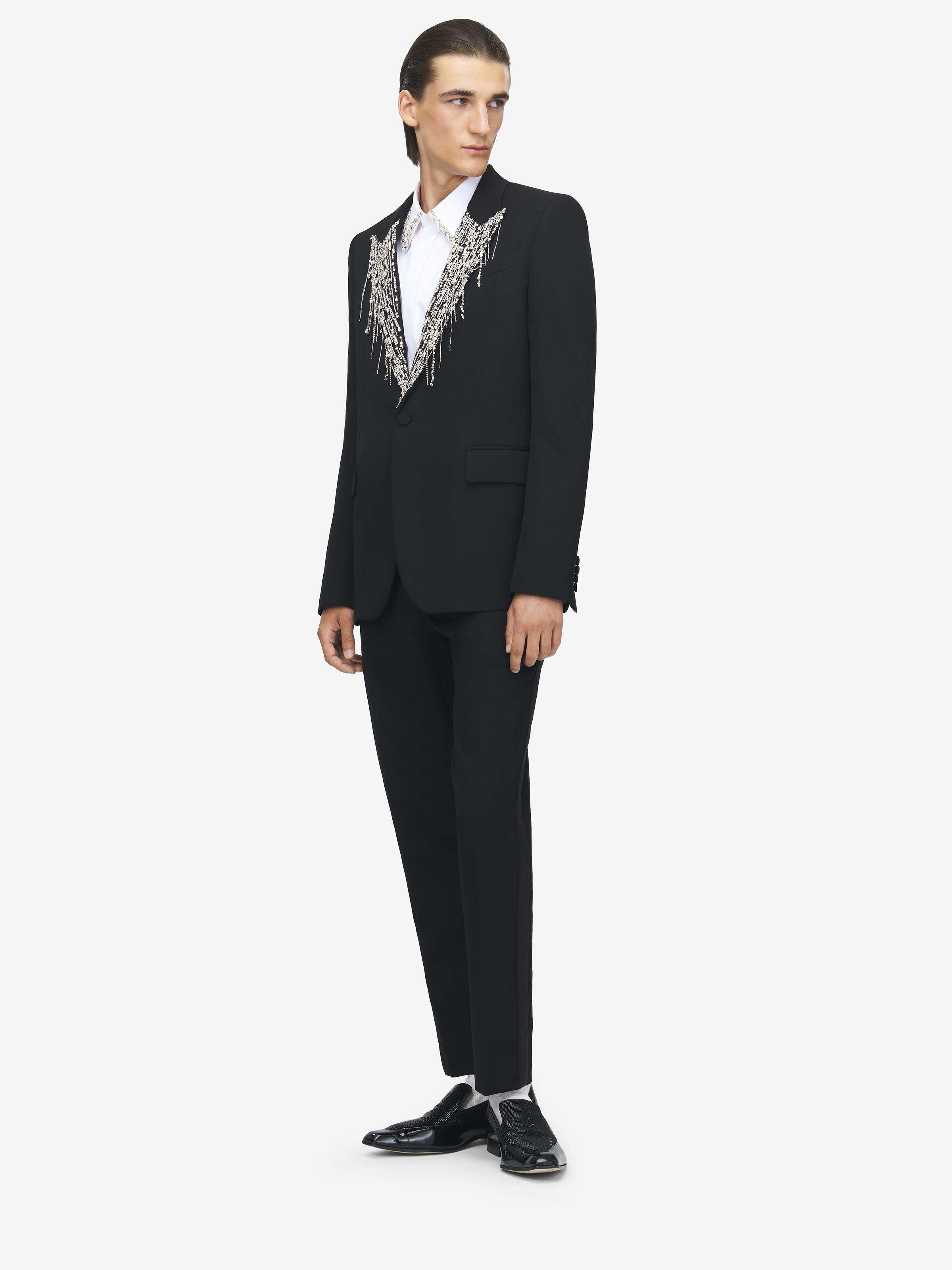 Men's Crystal Embroidery Single-breasted Jacket in Black in 100% Wool | Alexander McQueen - image 2