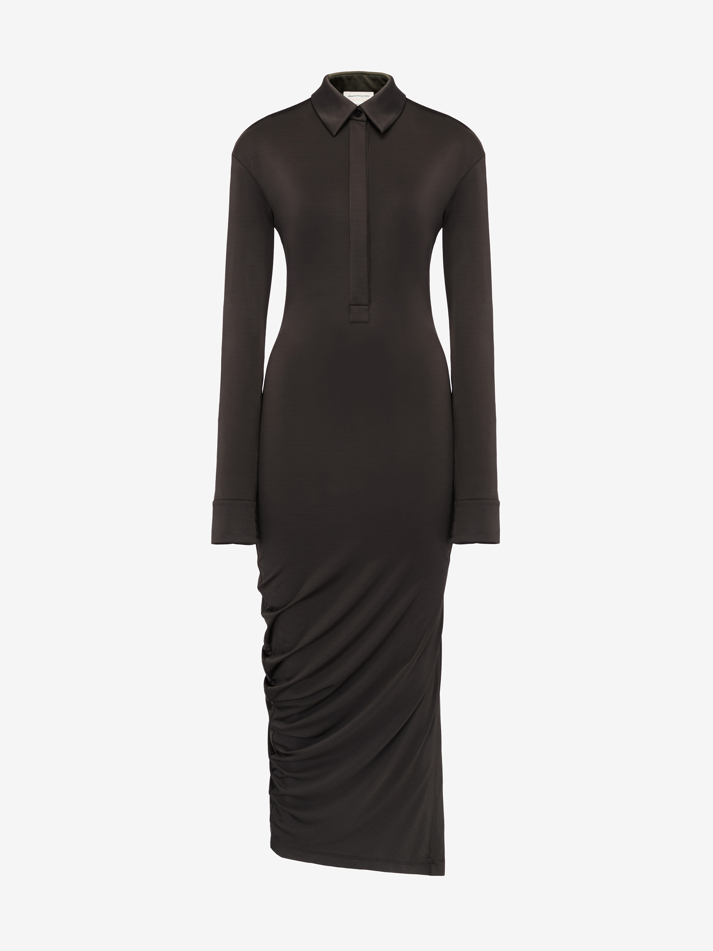 Women's Fitted Shirt Dress in Ebony in 93% Viscose, 7% Elastan | Alexander McQueen - image 2