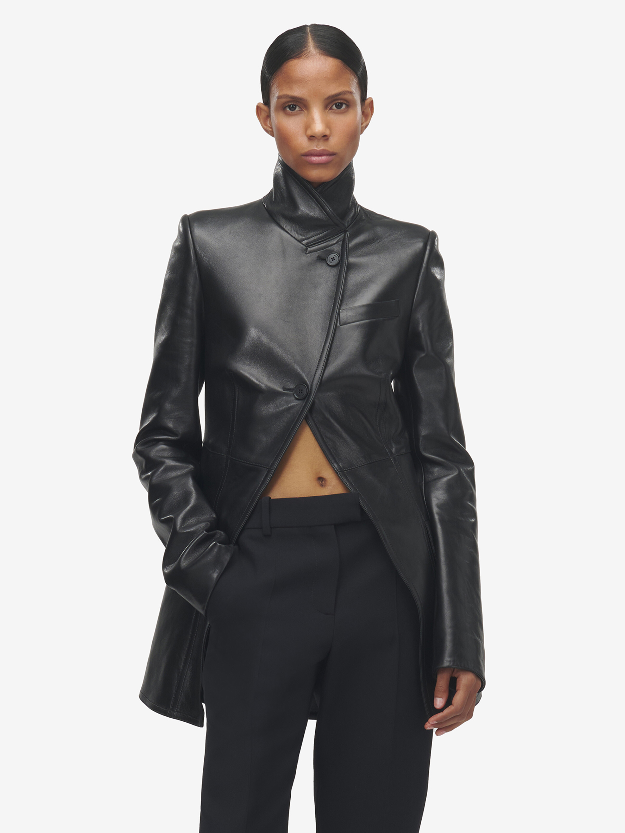 Women's Cutaway Leather Jacket in Black in Lamb Leather | Alexander McQueen - image 6