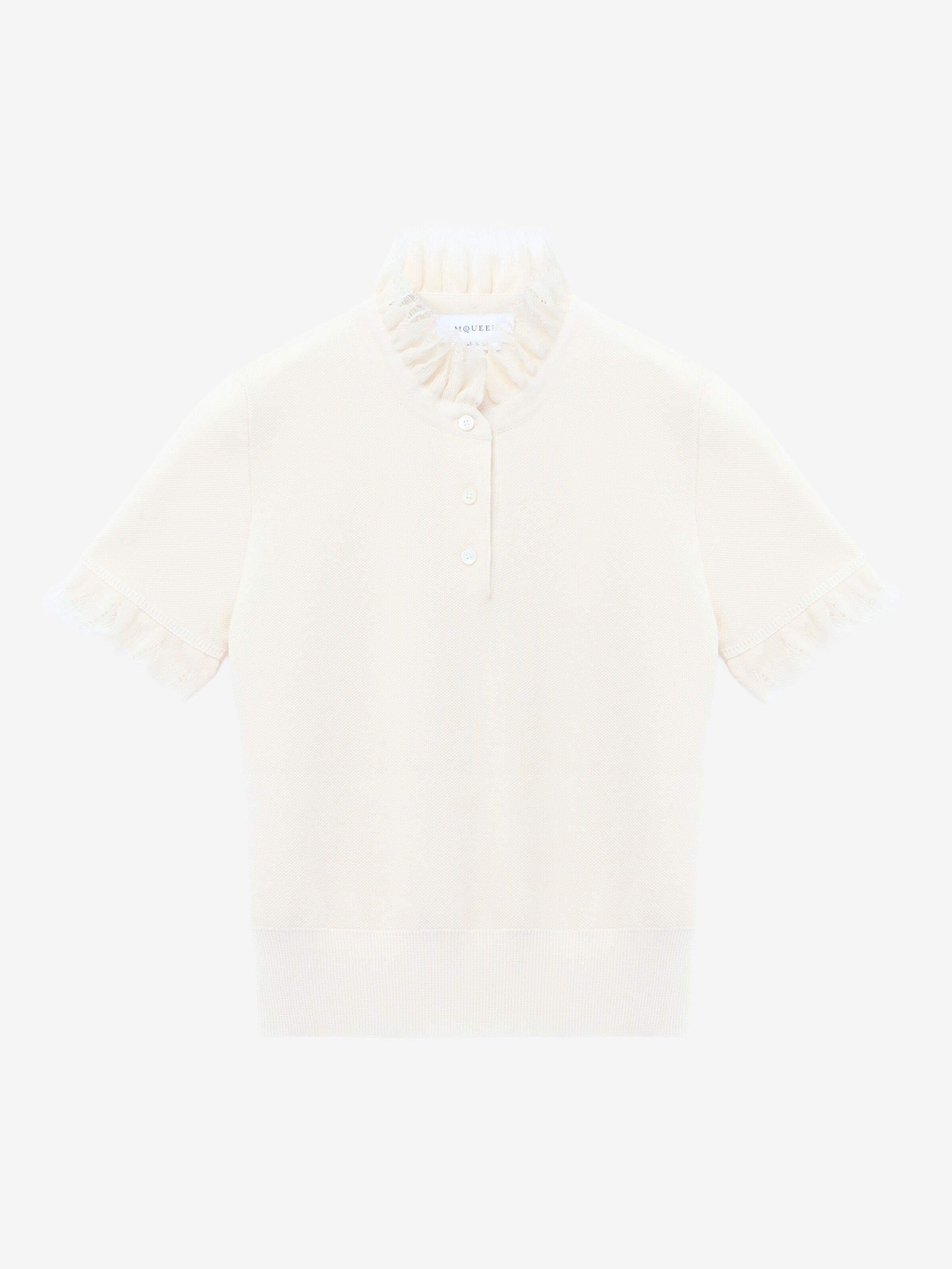 Haut En Maille À Volants Vieillis pour Femme en Blanc Ivoire in 46 % Coton, 28 % Soie, 26 % Viscose | Alexander McQueen - image 1
