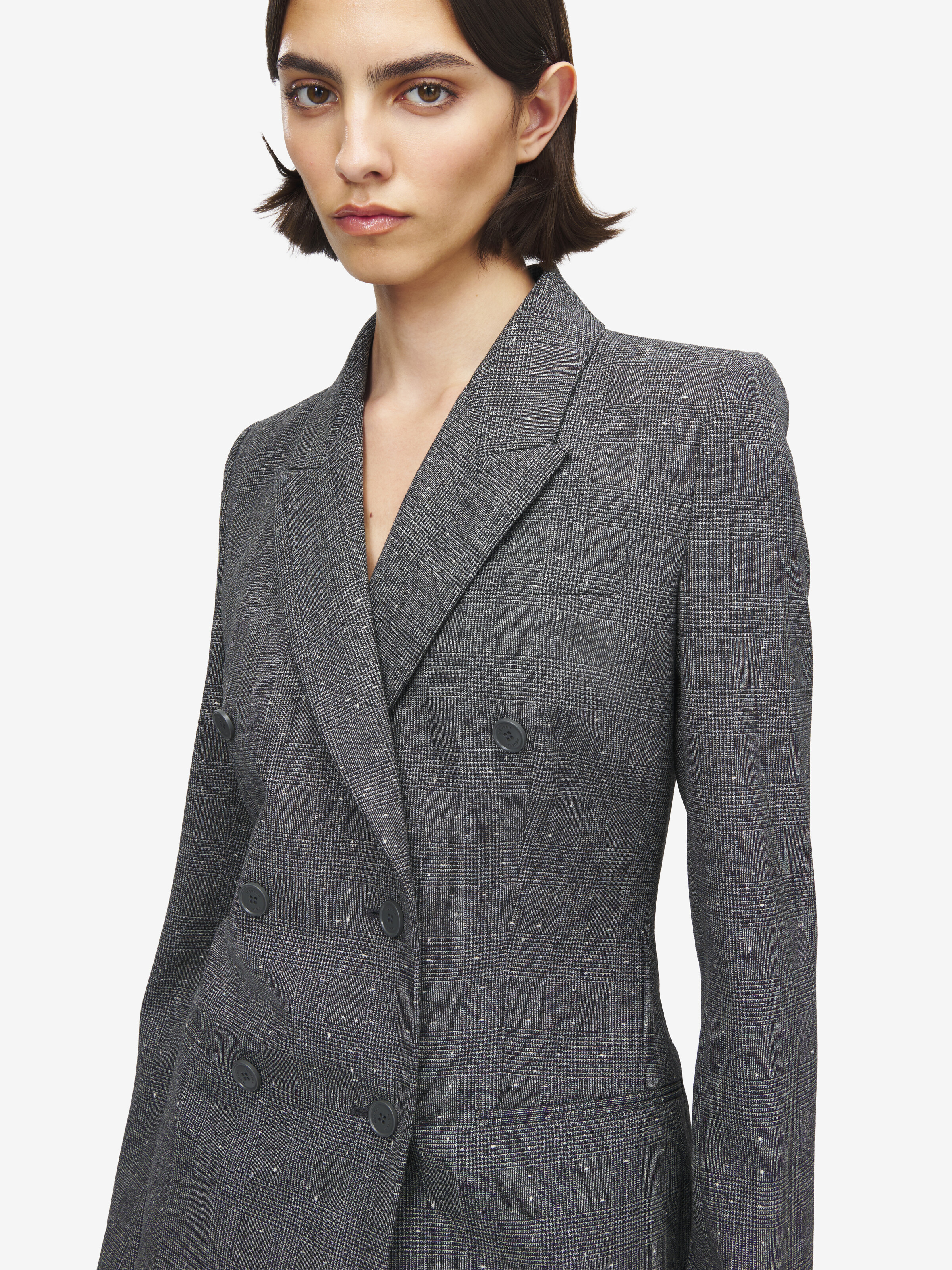 Women's Flecked Glen Check Double-breasted Jacket in Black/Ivory in 100% Wool | Alexander McQueen - image 5