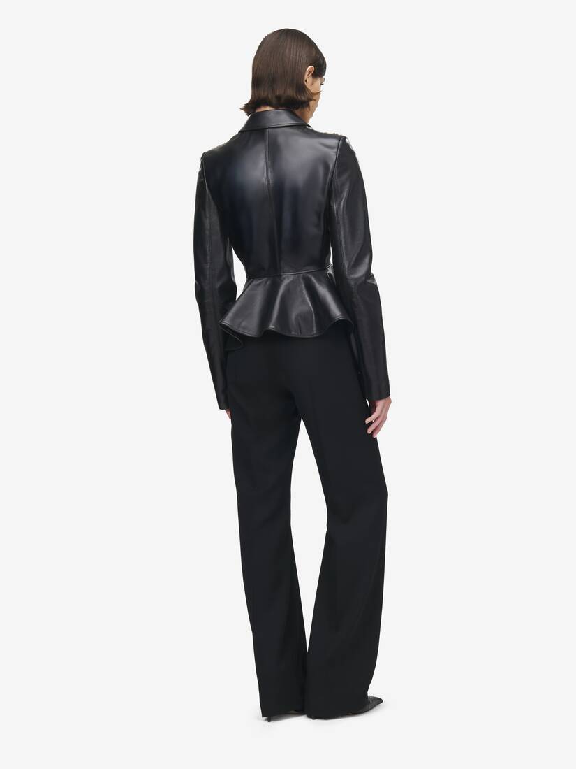 Crystal Embroidery Leather Peplum Jacket | Alexander McQueen - image 4