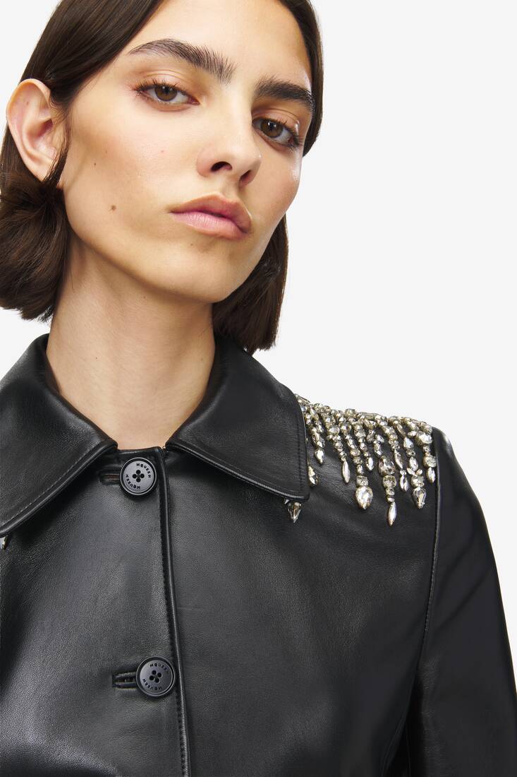 Veste à basque en cuir à broderie cristaux | Alexander McQueen - image 5