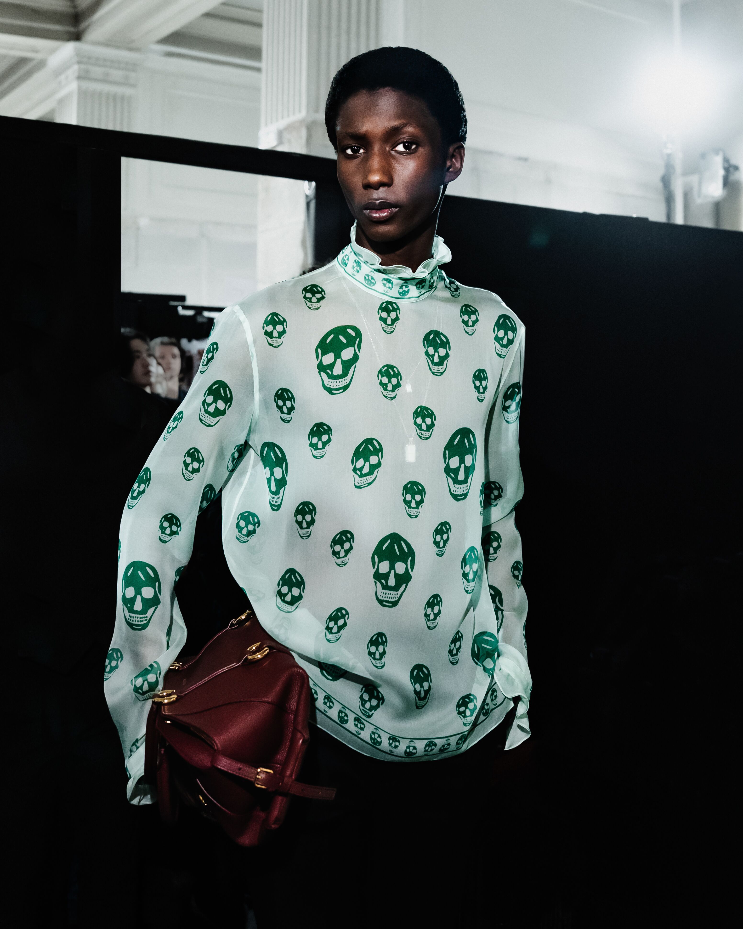 Model backstage at McQueen Autumn Winter 2025 Show