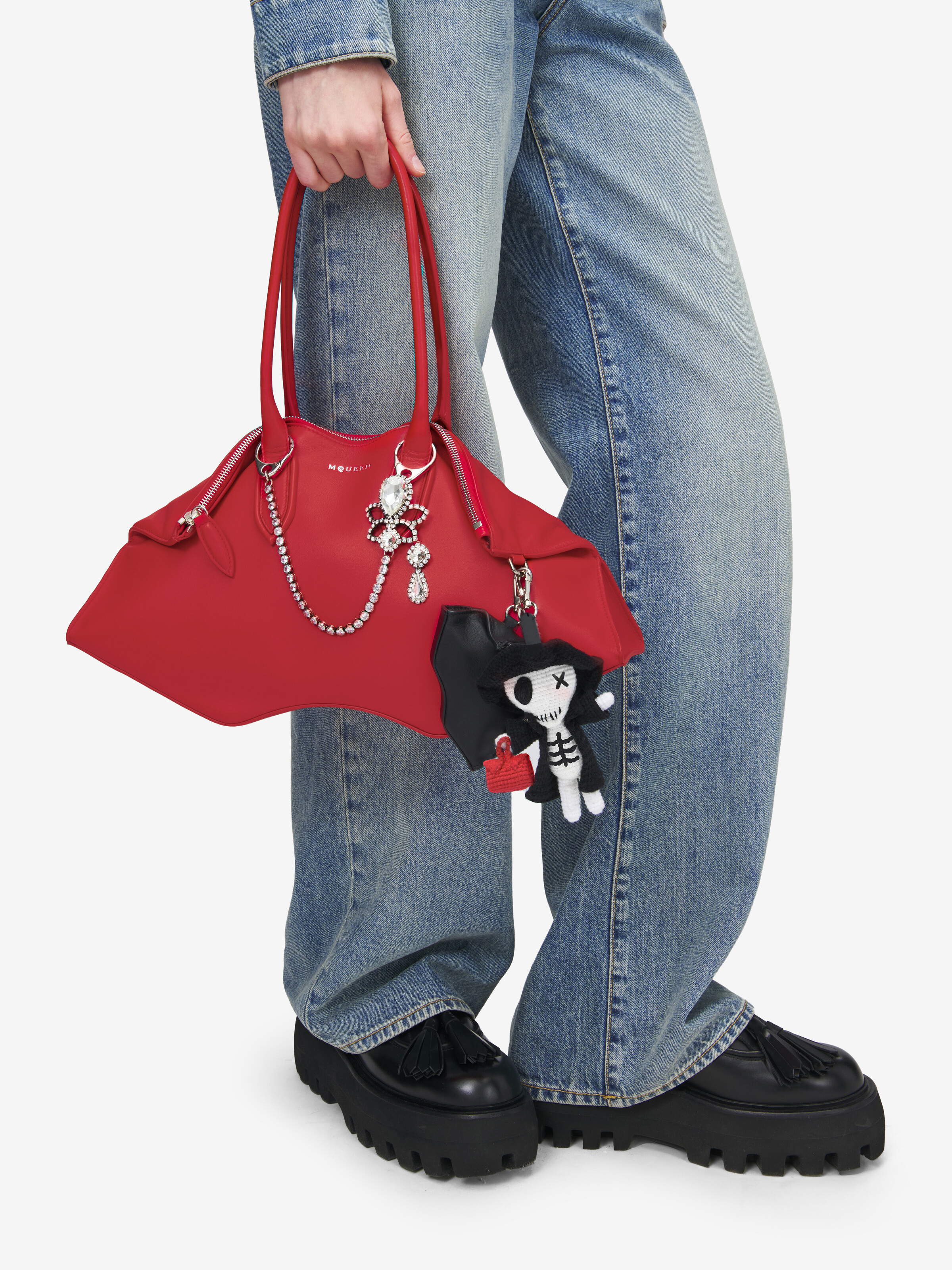 Women's The Doll Artie in Black/White/Silver in 50% Acrylic, 20% Cotton | Alexander McQueen - image 2