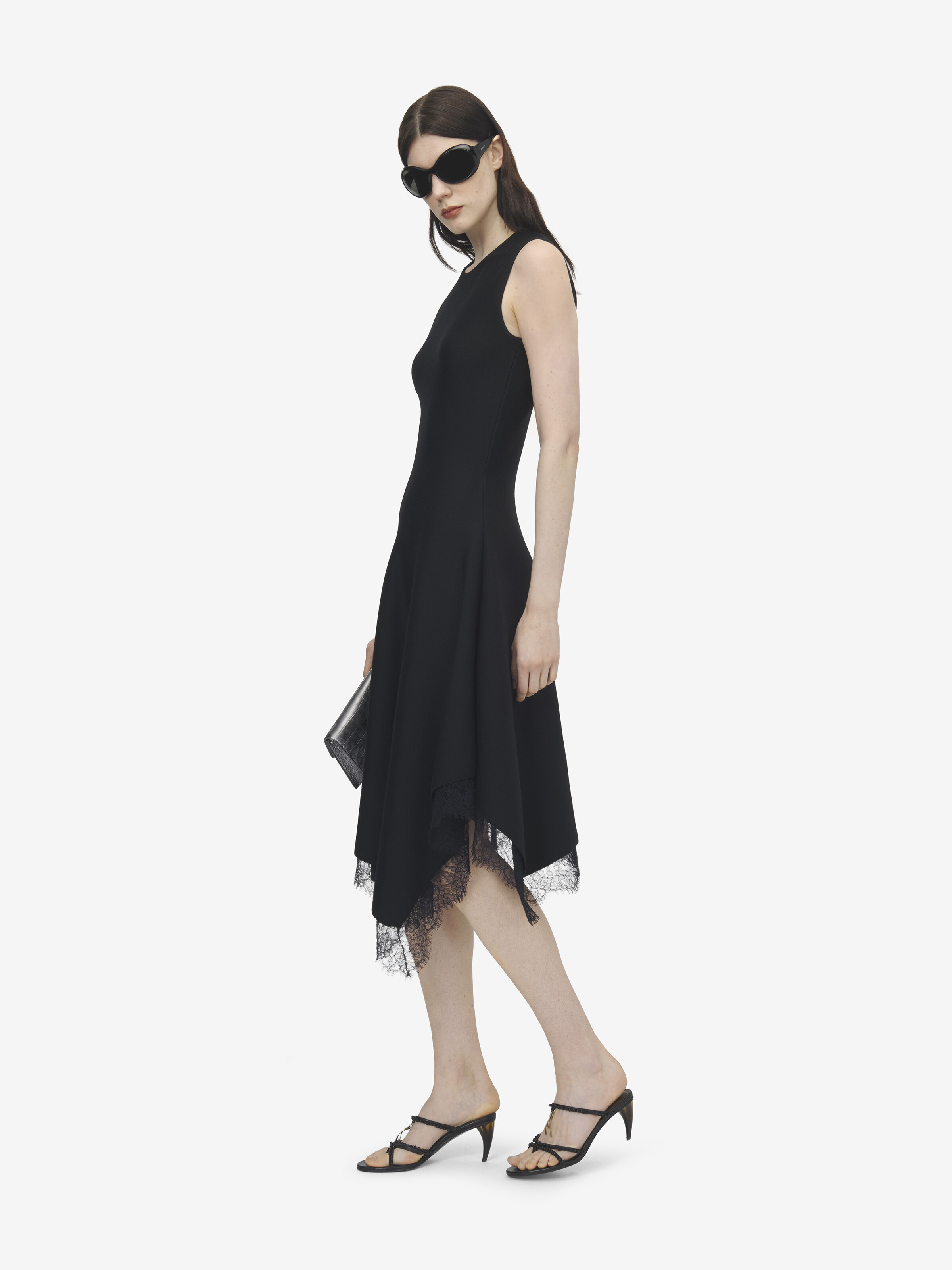 A-Linien-Kleid mit Spitzenbesatz für Damen in Schwarz in 46% Viscose, 45% Wolle, 8% Polyamid1% Elastan | Alexander McQueen - image 3