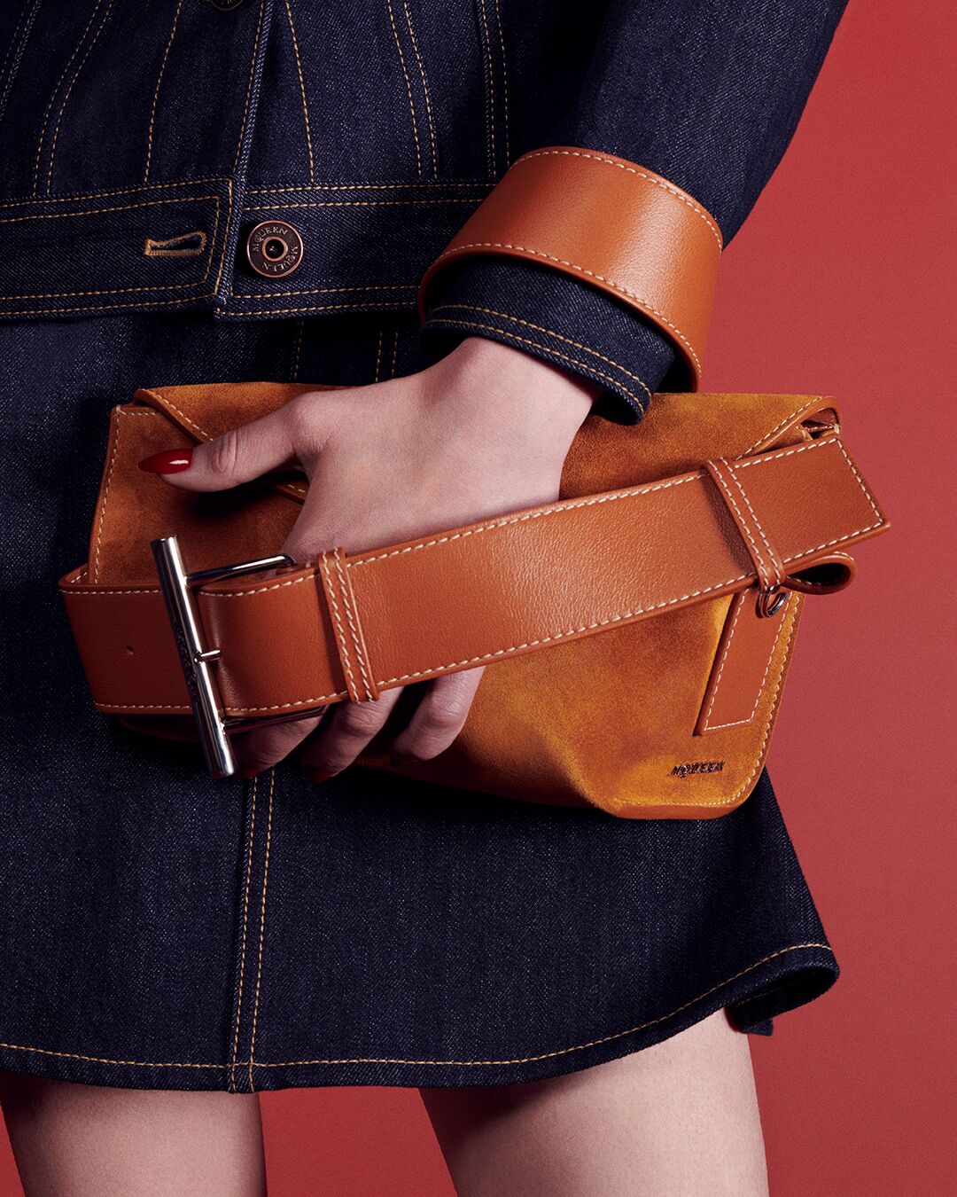 Alexander McQueen T-Bar Sling Shoulder Bag in tan suede