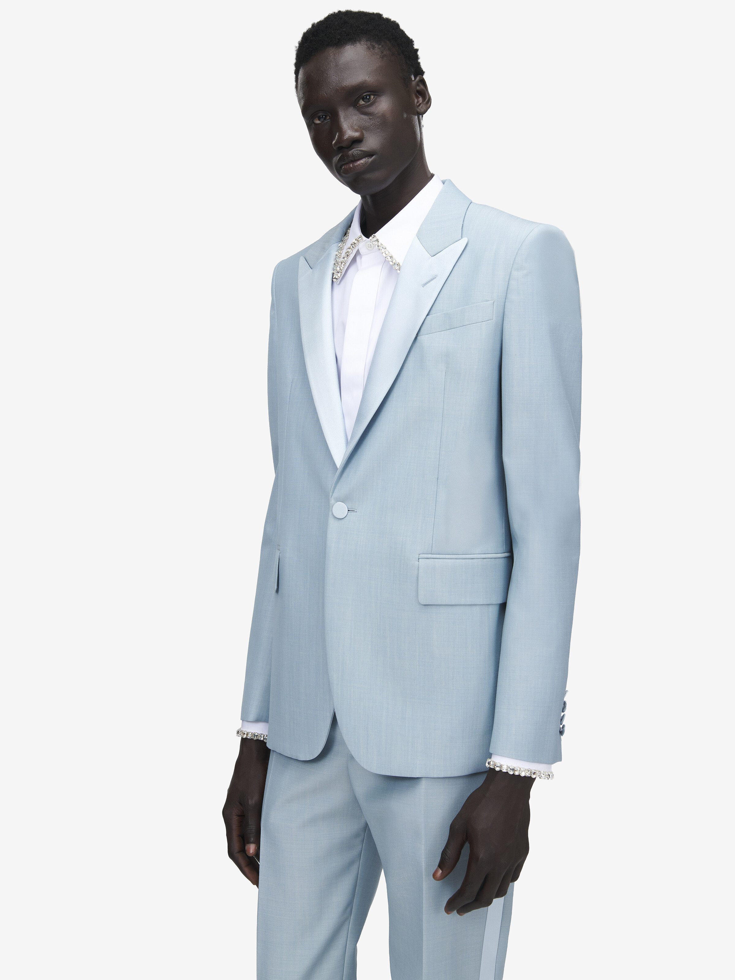 Men's Wool Mohair Single-breasted Jacket in Light Blue in 75% Wool, 25% Mohair | Alexander McQueen - image 6