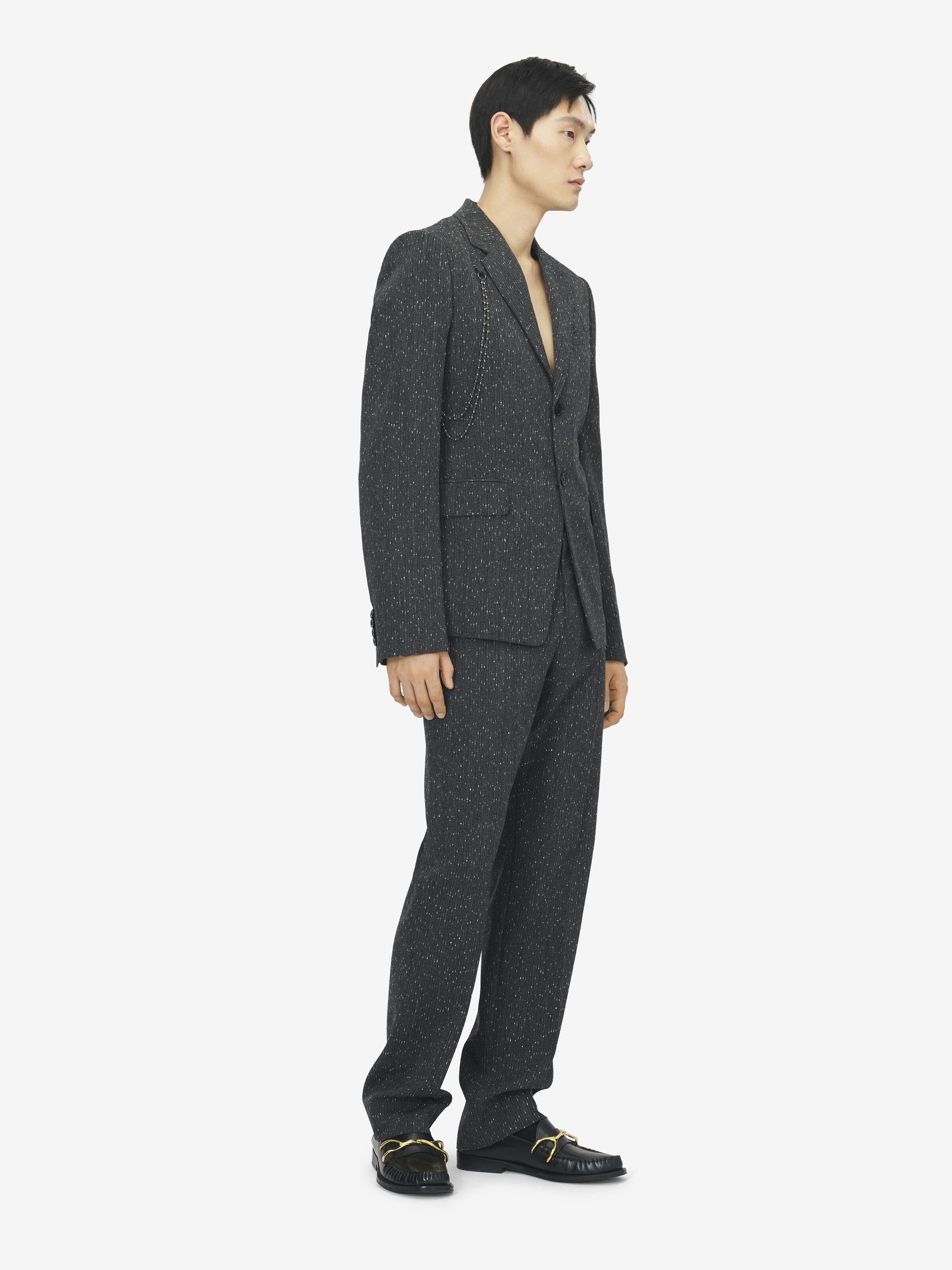 Veste à boutonnage simple et fines rayures mouchetées pour Homme en Gris Mélangé in 99% Laine, 1% Polyamide | Alexander McQueen - image 3