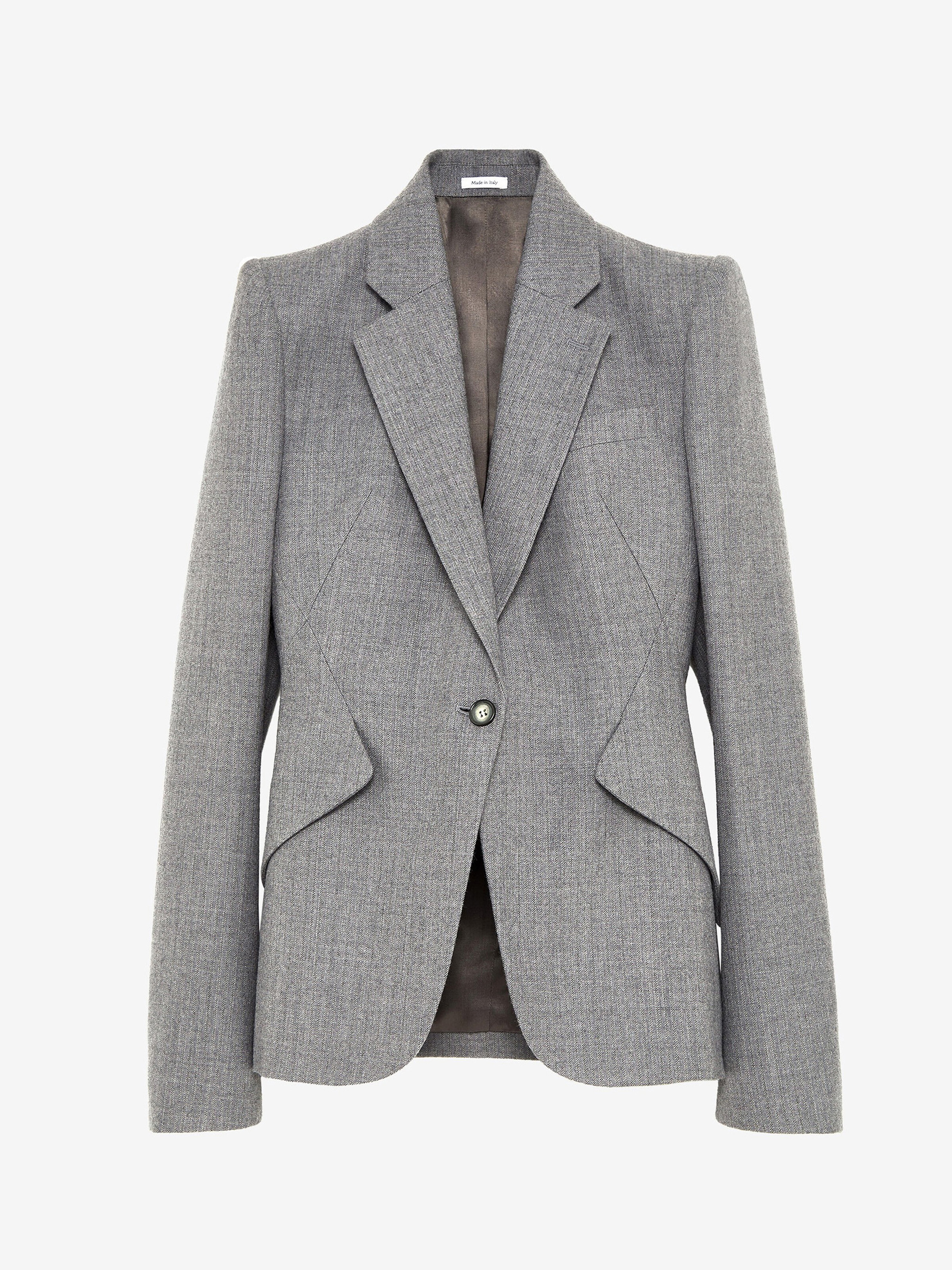 Veste à boutonnage simple en laine à fines rayures