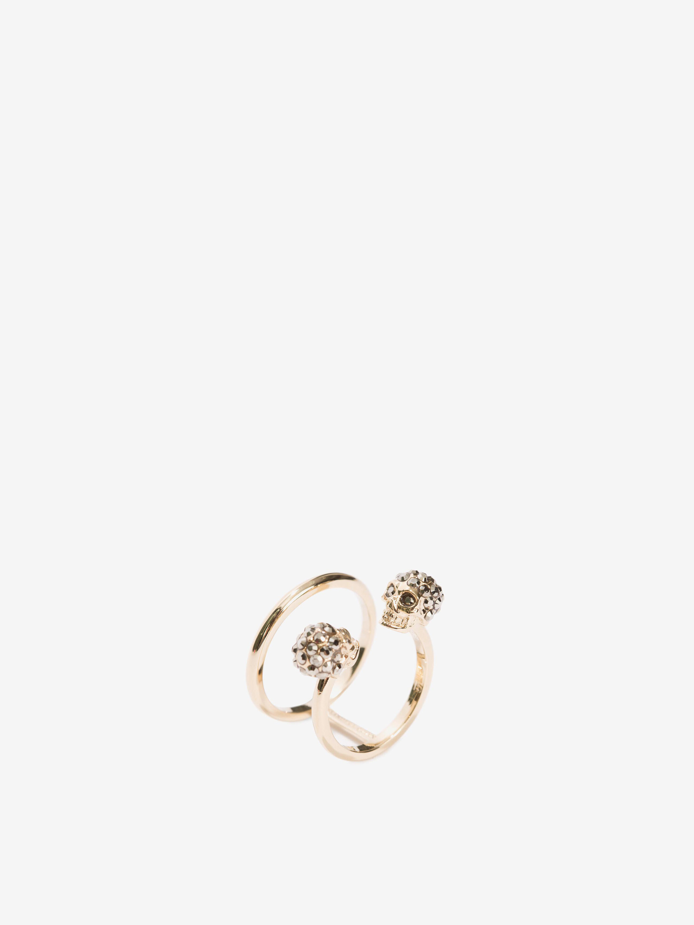 Women's Twin skull double ring in Light Gold in Brass | Alexander McQueen - image 2
