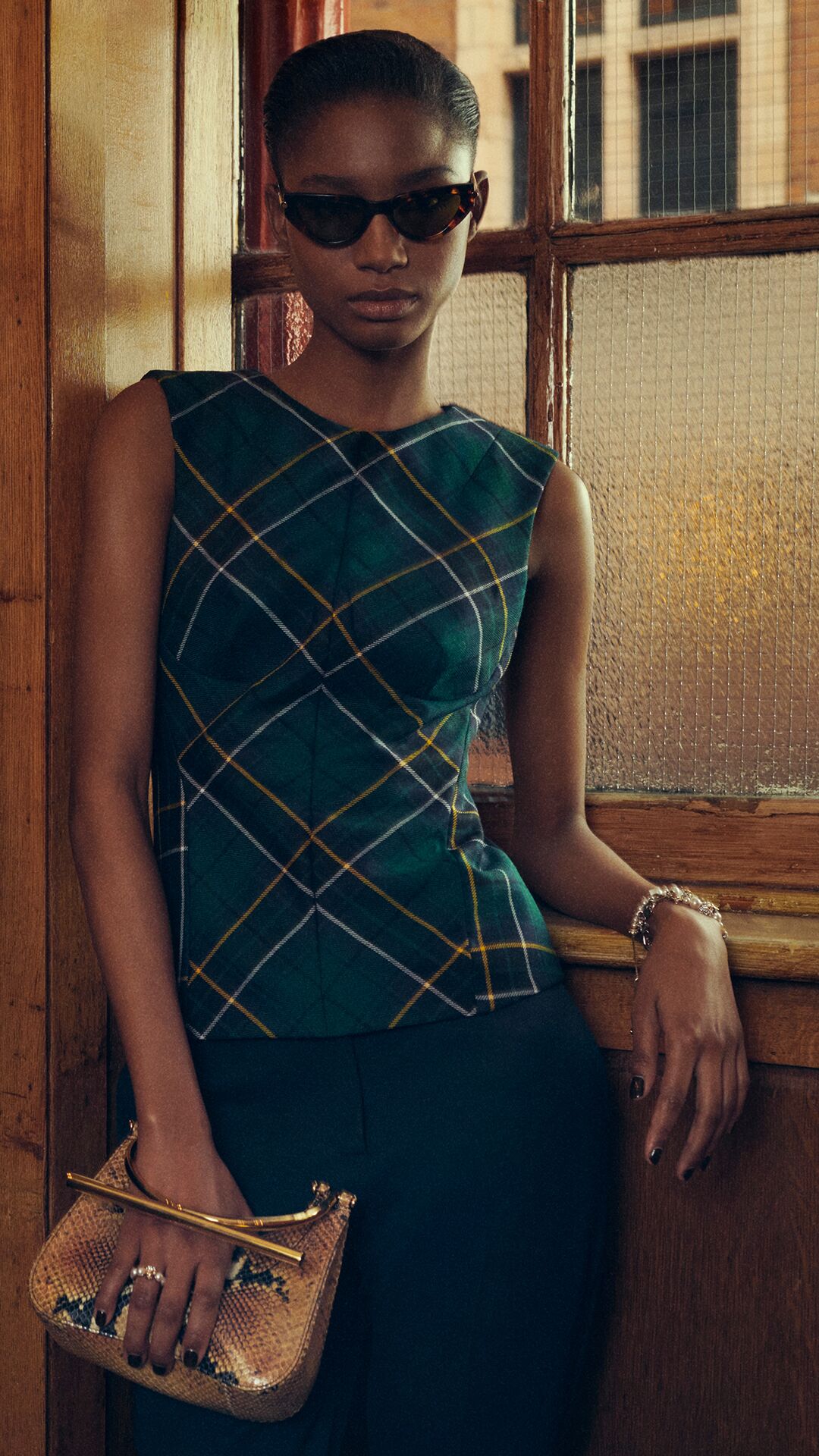 Model on set of McQueen Autumn Winter 2025 Pre-Collection photoshoot