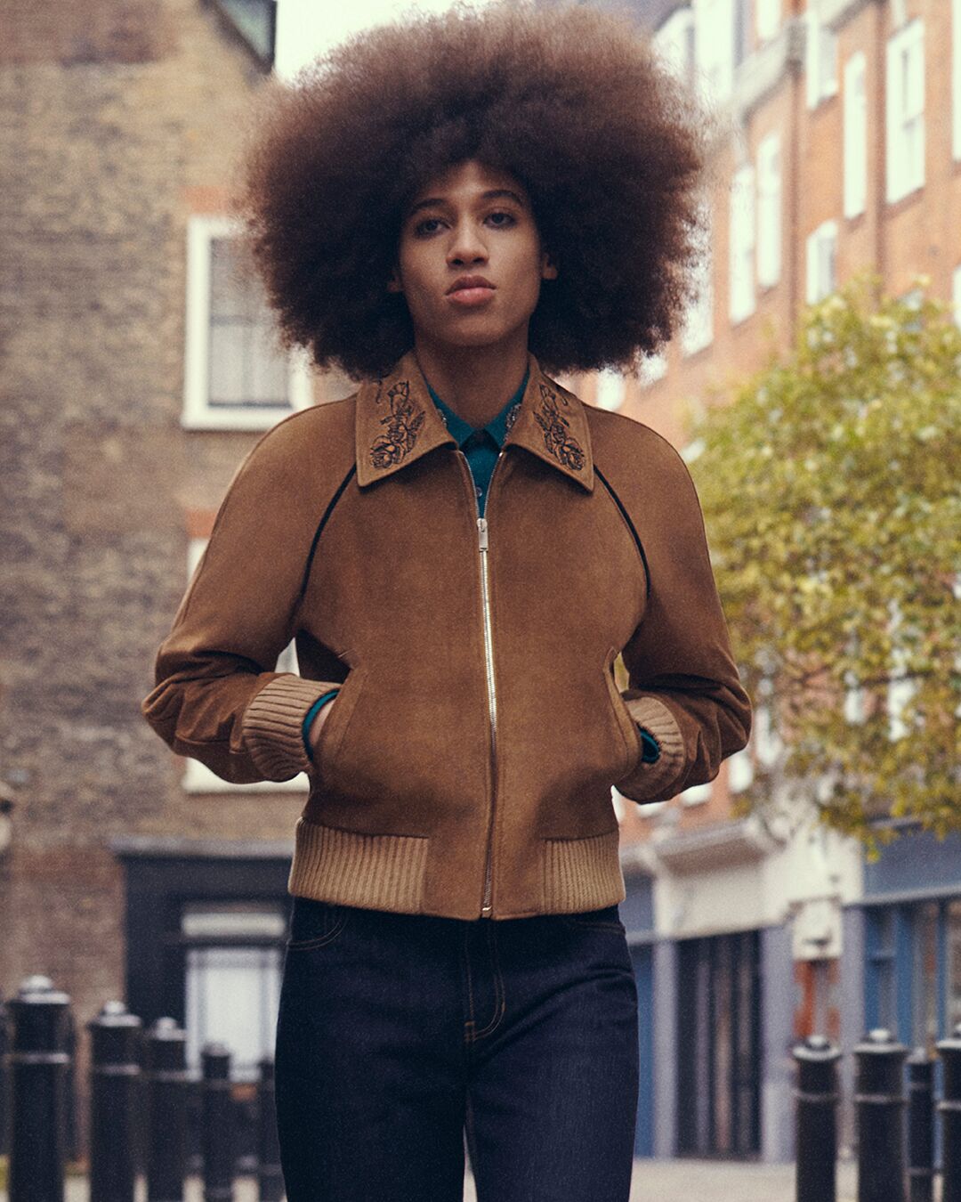 Model on set of McQueen Autumn Winter 2025 Pre-Collection photoshoot