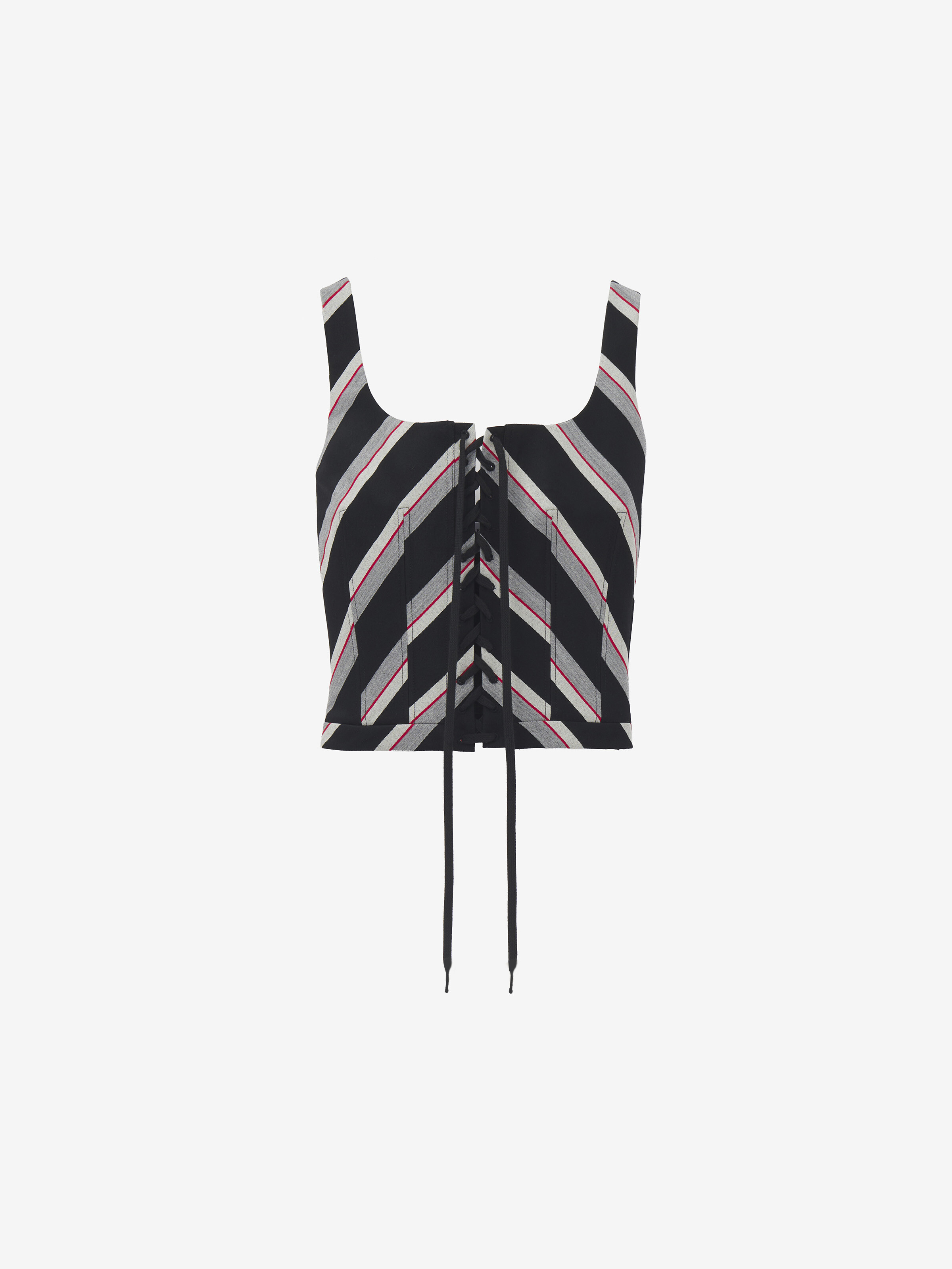 Korsett-Top mit Chevron-Streifen für Damen in Schwarz/Red in 100% Wolle | Alexander McQueen - image 1