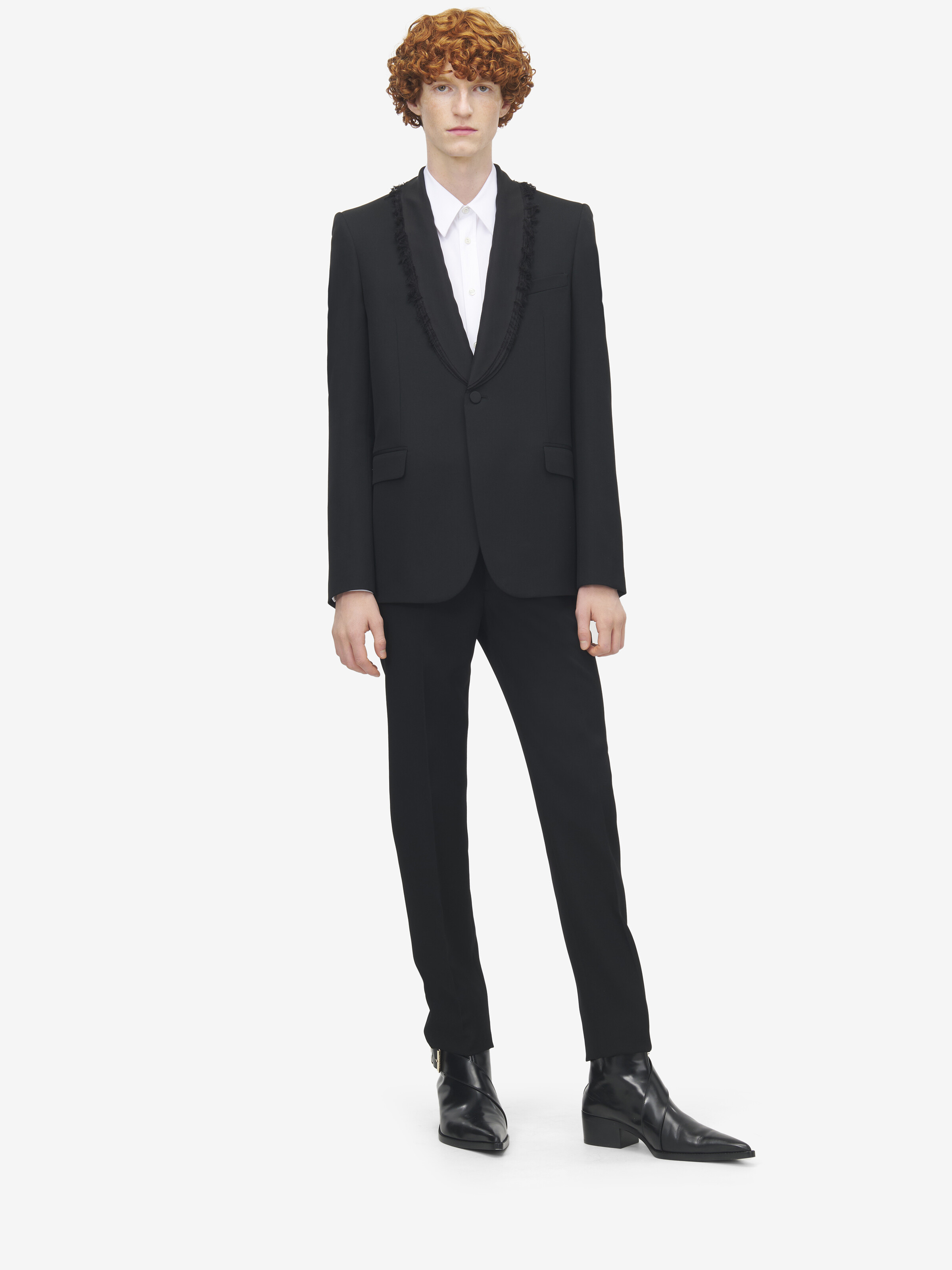 Men's Frayed Lapel Single-breasted Jacket in Black in 100% Wool | Alexander McQueen - image 2