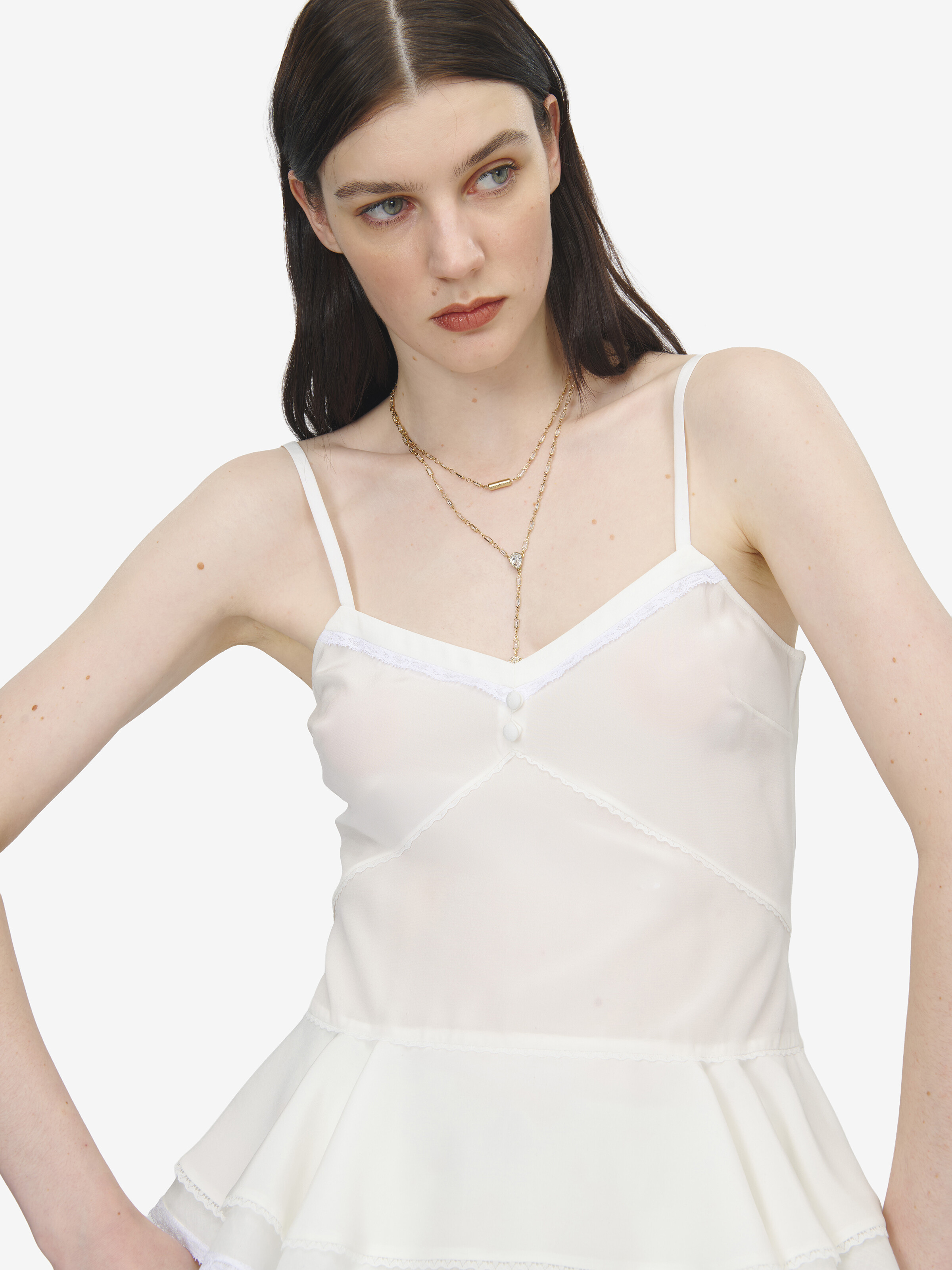Women's Silk Peplum Cami Top in Ivory in 100% Silk | Alexander McQueen - image 5