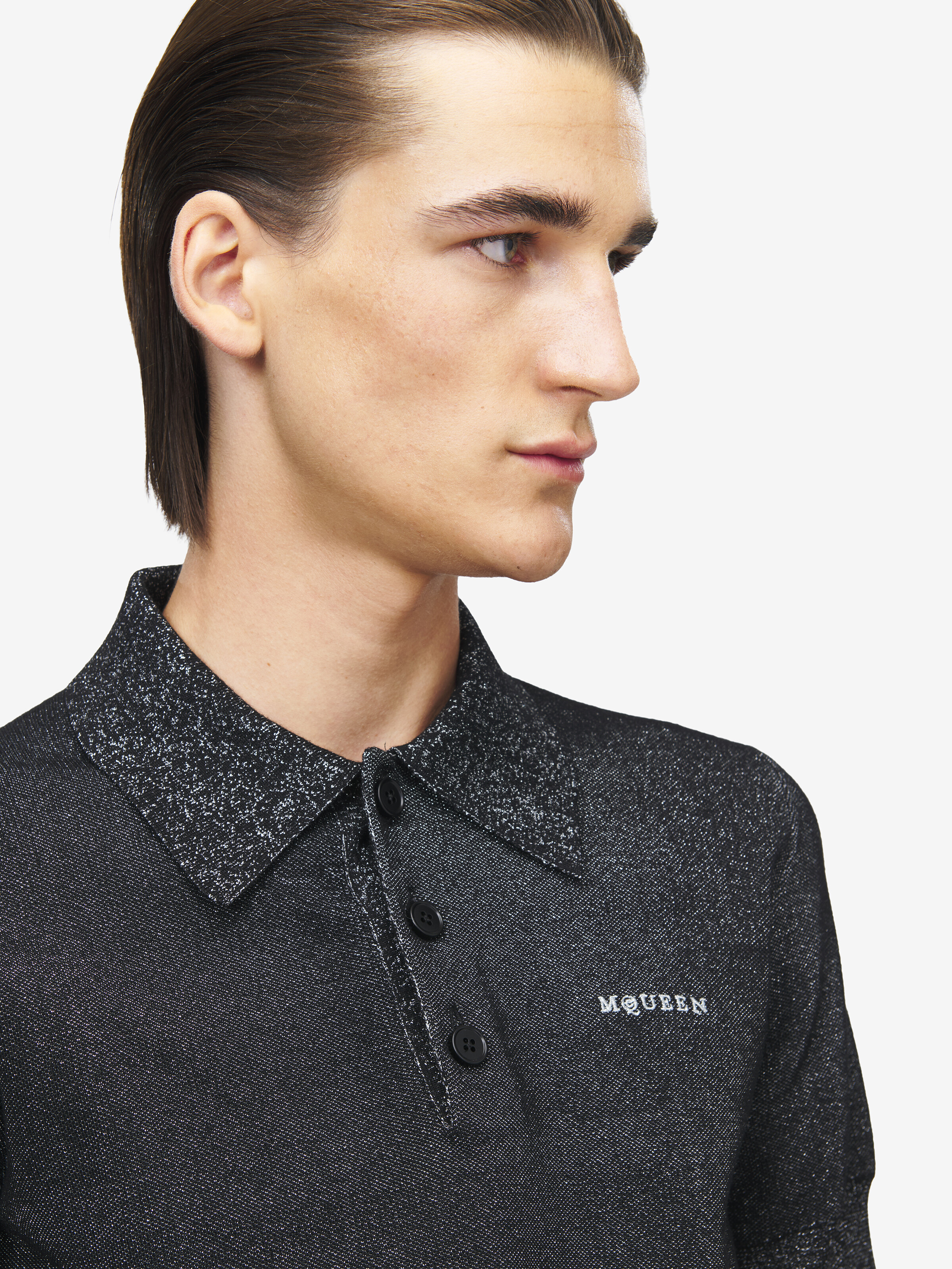 Men's McQueen Logo Polo Shirt in Black in 91% Wool, 6% Polyester, 2% Metalic Polyester | Alexander McQueen - image 5