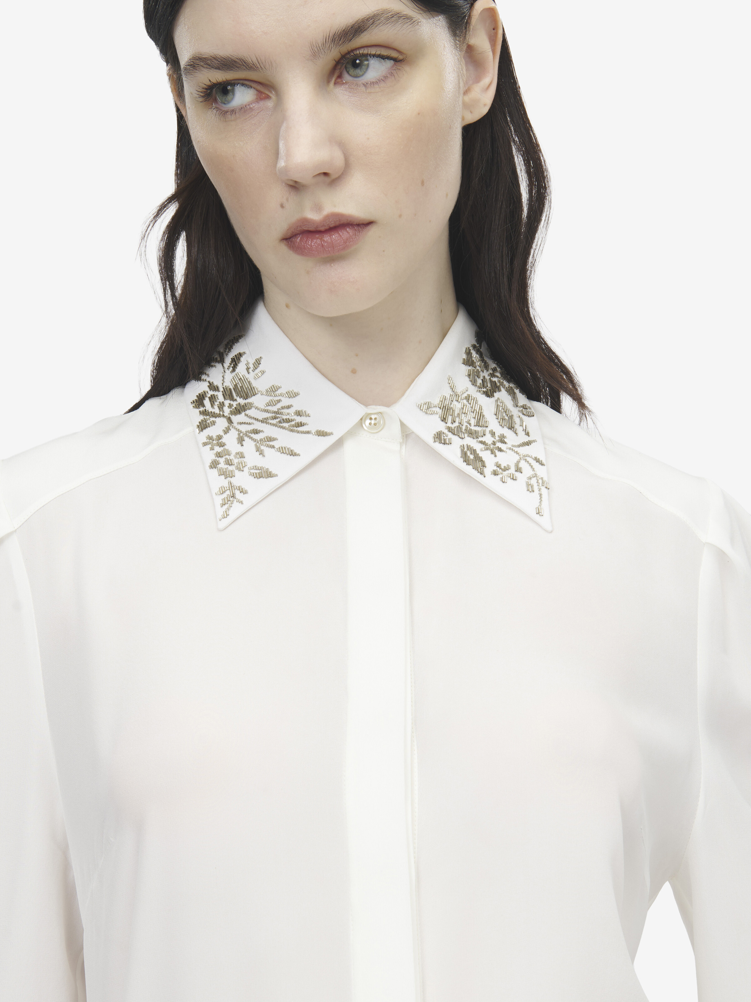 Chemise à broderie florale pour Femme en Blanc Ivoire in 100% Soie | Alexander McQueen - image 5