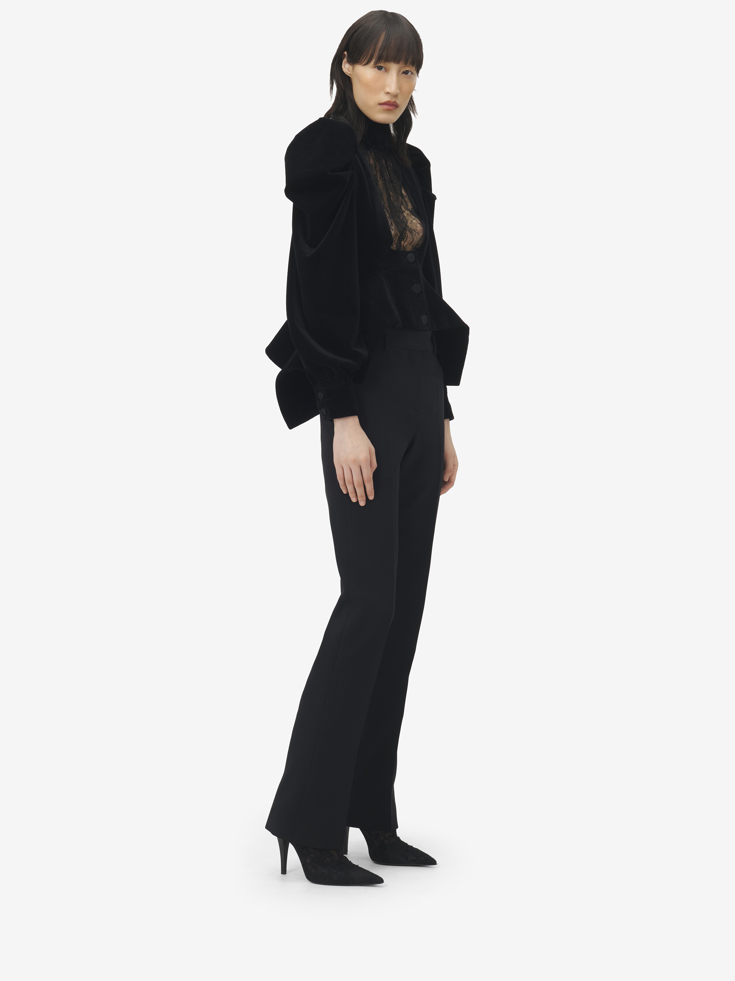 Women's Velvet Panel Jacket in Black in 100% Cotton | Alexander McQueen - image 3