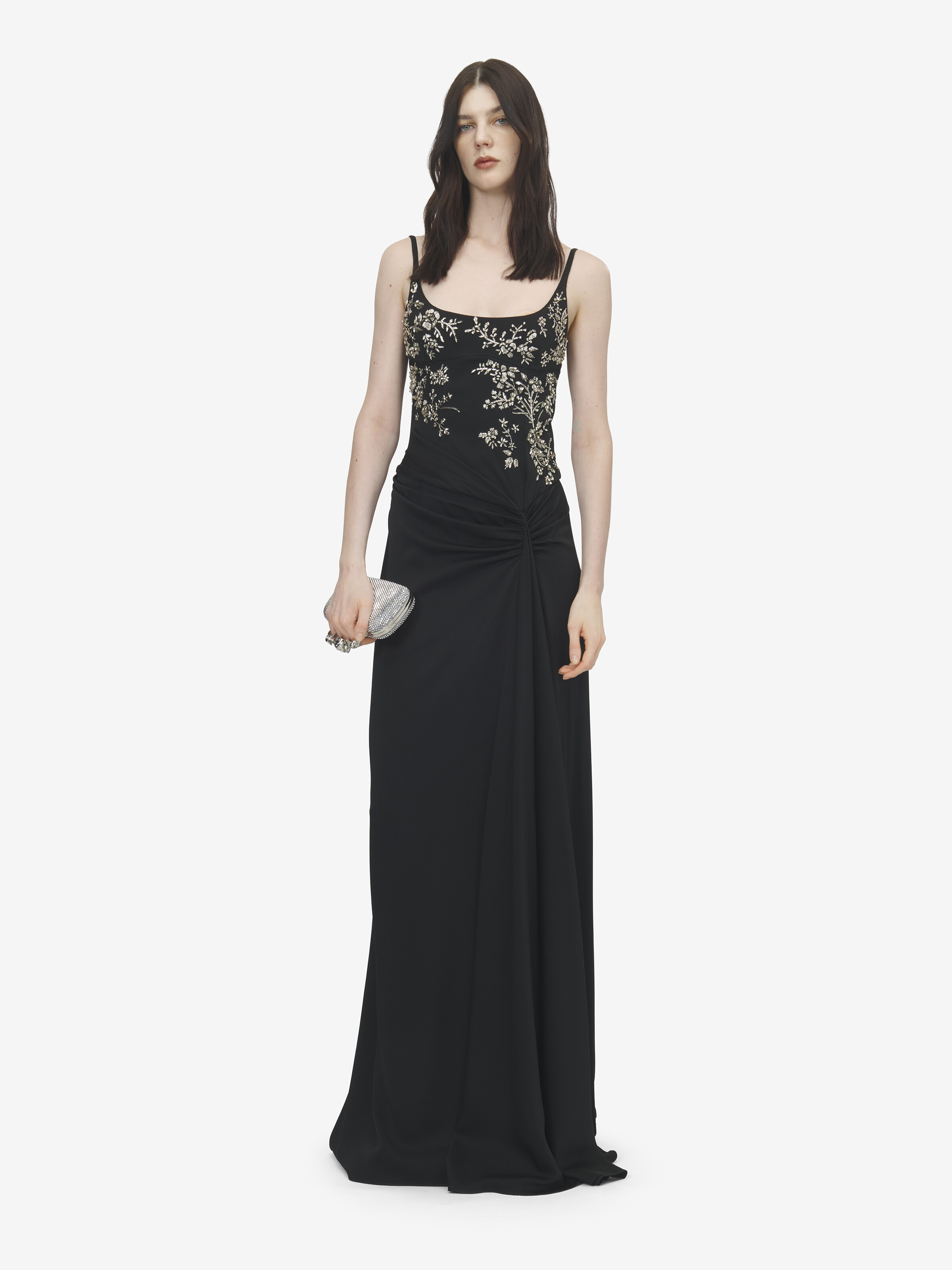 Robe de soirée à broderie florale pour Femme en Noir in 61% Viscose, 39% Acétate | Alexander McQueen - image 2