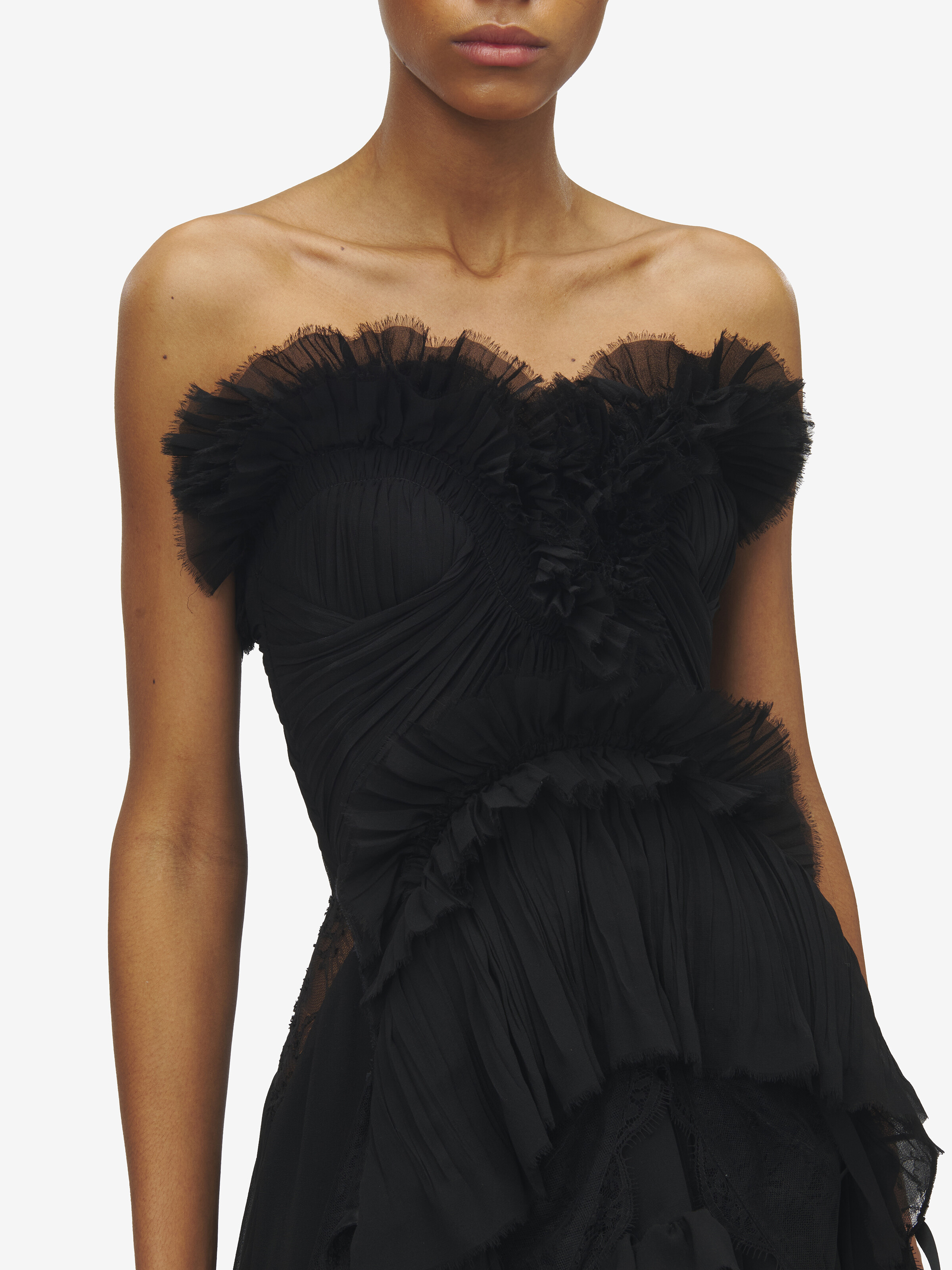Women's Ruffled Evening Dress in Black in 100% Silk | Alexander McQueen - image 5