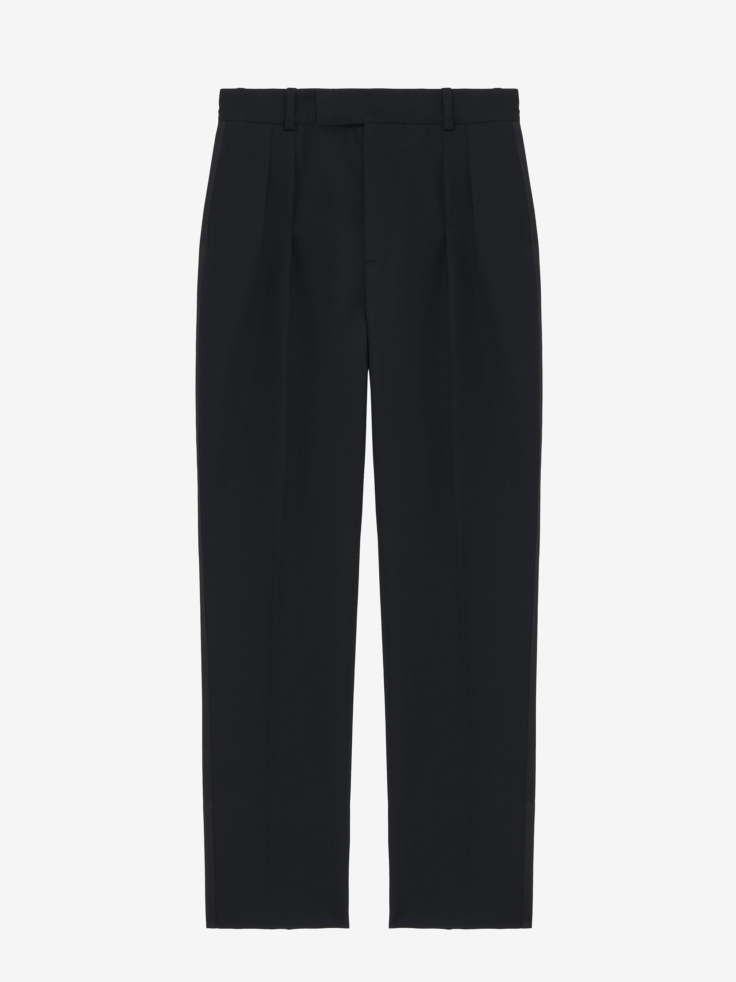 Men's Pleat Detail Tuxedo Trousers in Black in 100% Wool | Alexander McQueen - image 1