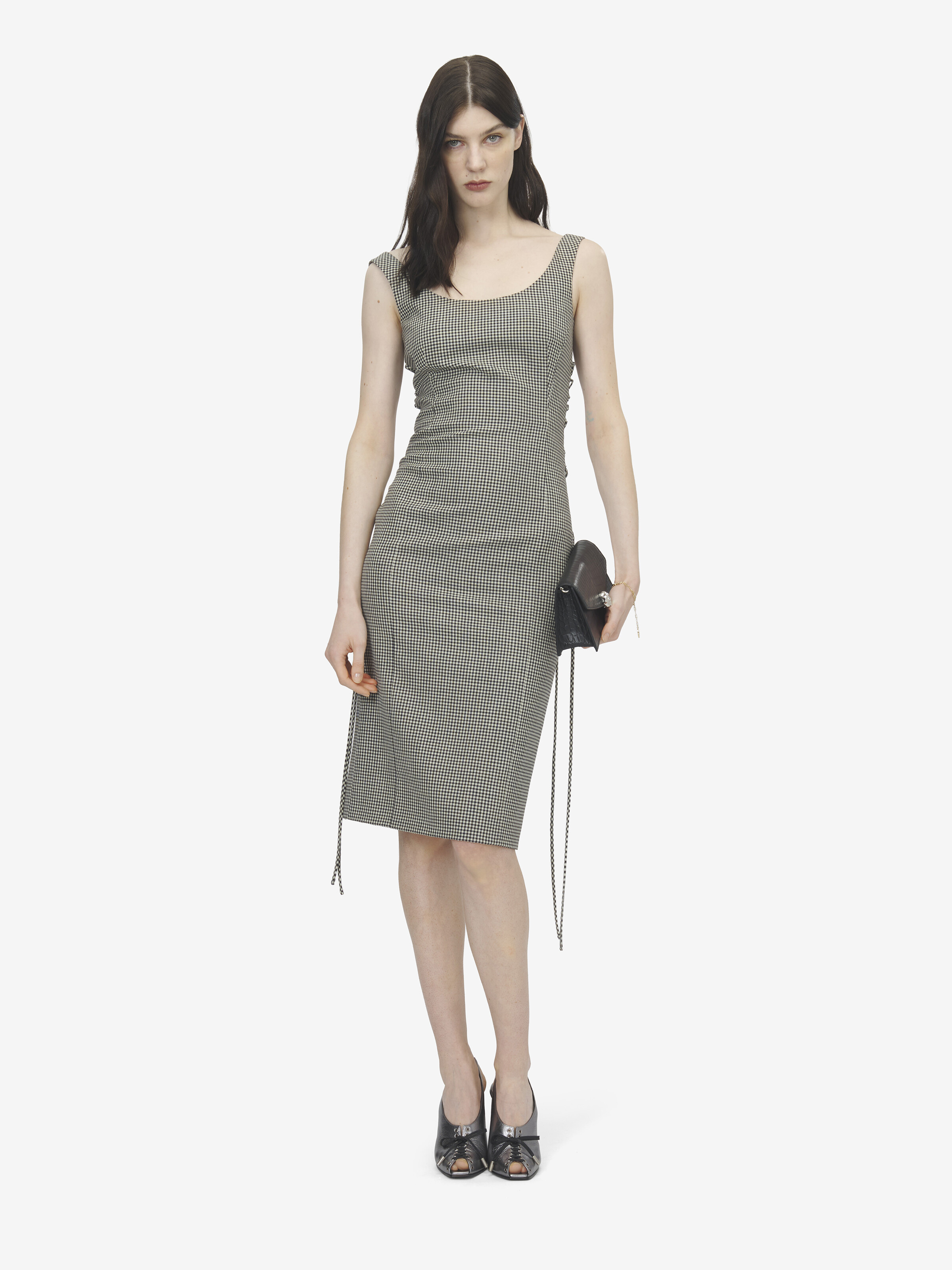 Bleistiftkleid mit Gingham-Karomuster und Korsettschnürung für Damen in Schwarz/Elfenbein in 100% Wolle | Alexander McQueen - image 2