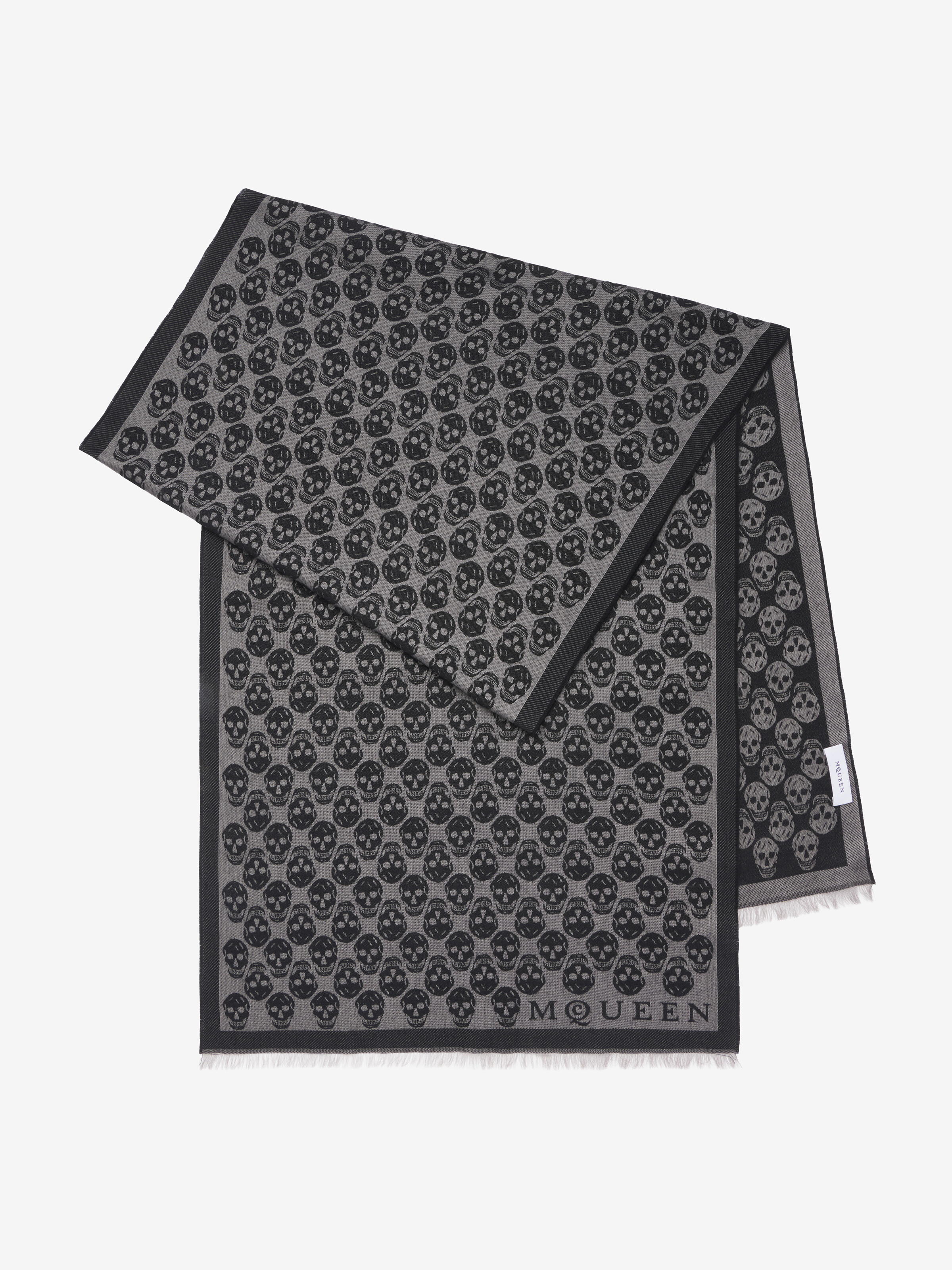 Men's Skull Jacquard Scarf in Grey/Black in 49% Wool, 33% Cotton, 18% Silk | Alexander McQueen - image 1
