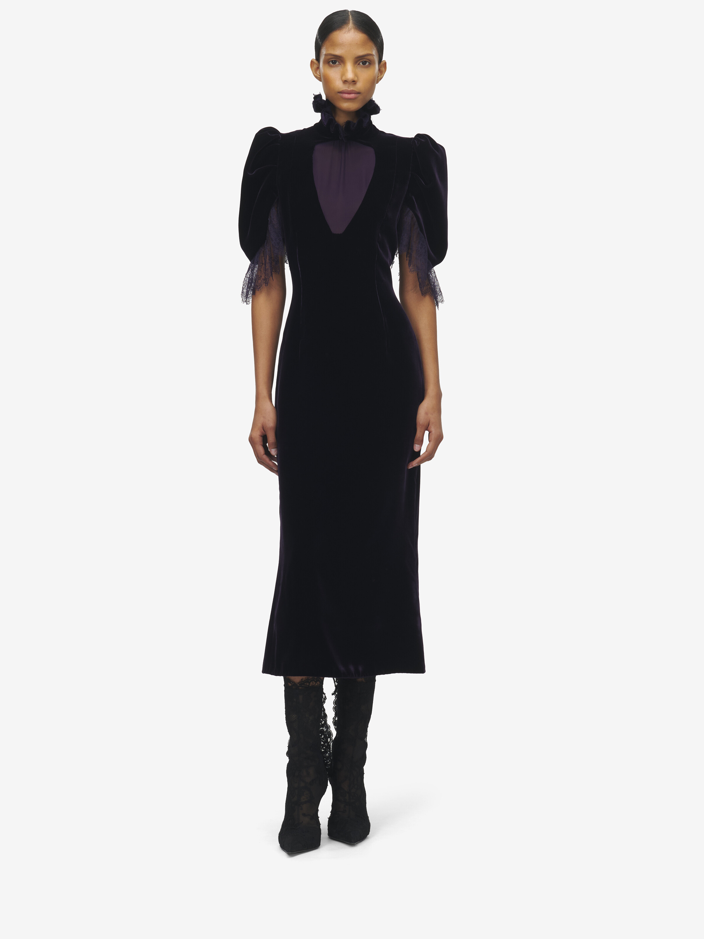 Women's Fluid Velvet Evening Dress in Violet in 69% Viscose, 31% Cupro | Alexander McQueen - image 2