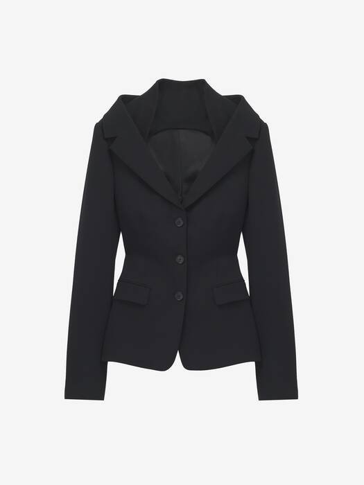 06AW Alexander McQueen フェザー テーラードジャケット Women's Off-the-shoulder Harness Jacket in Black | McQueen US