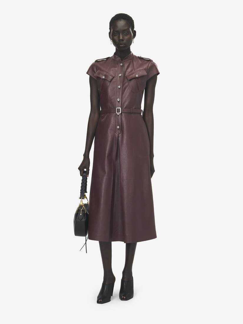 Midi-Kleid aus Leder im Uniform-Stil | Alexander McQueen - image 2