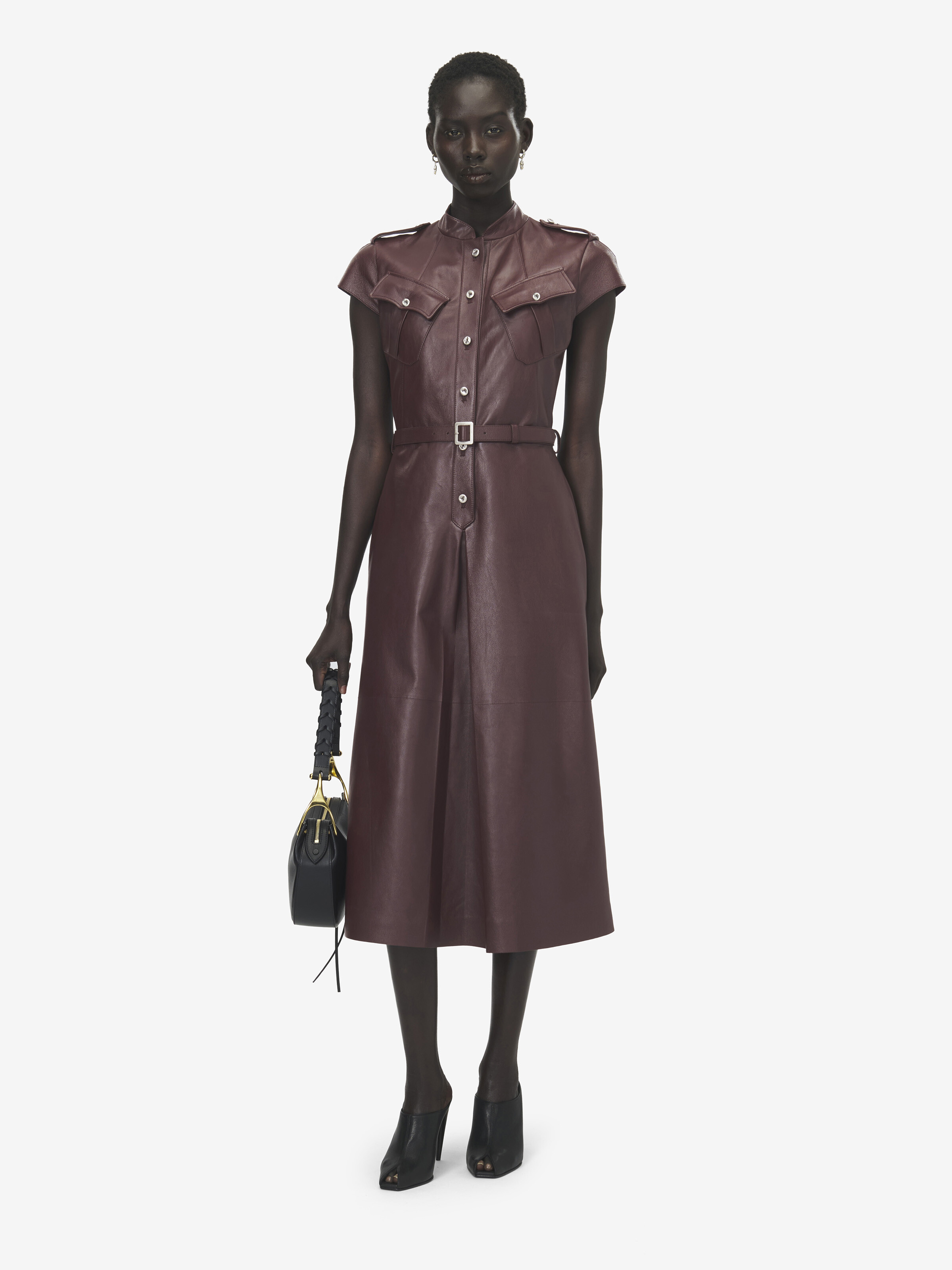 Midi-Kleid aus Leder im Uniform-Stil Damen für Burgunder in Lamm Leder | Alexander McQueen - image 2