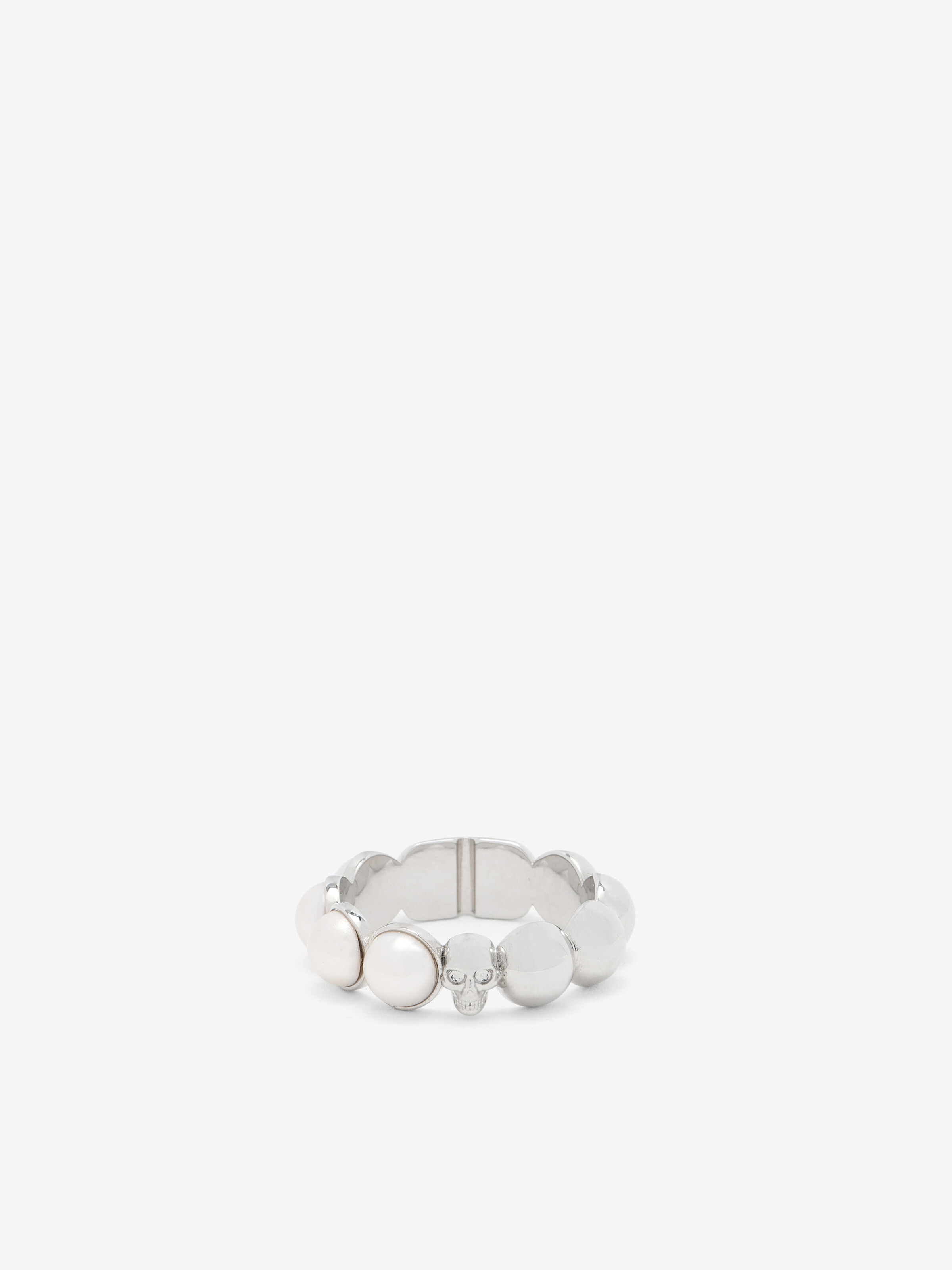 Men's Skull & Pearl Ring in Palladium in Brass | Alexander McQueen - image 1