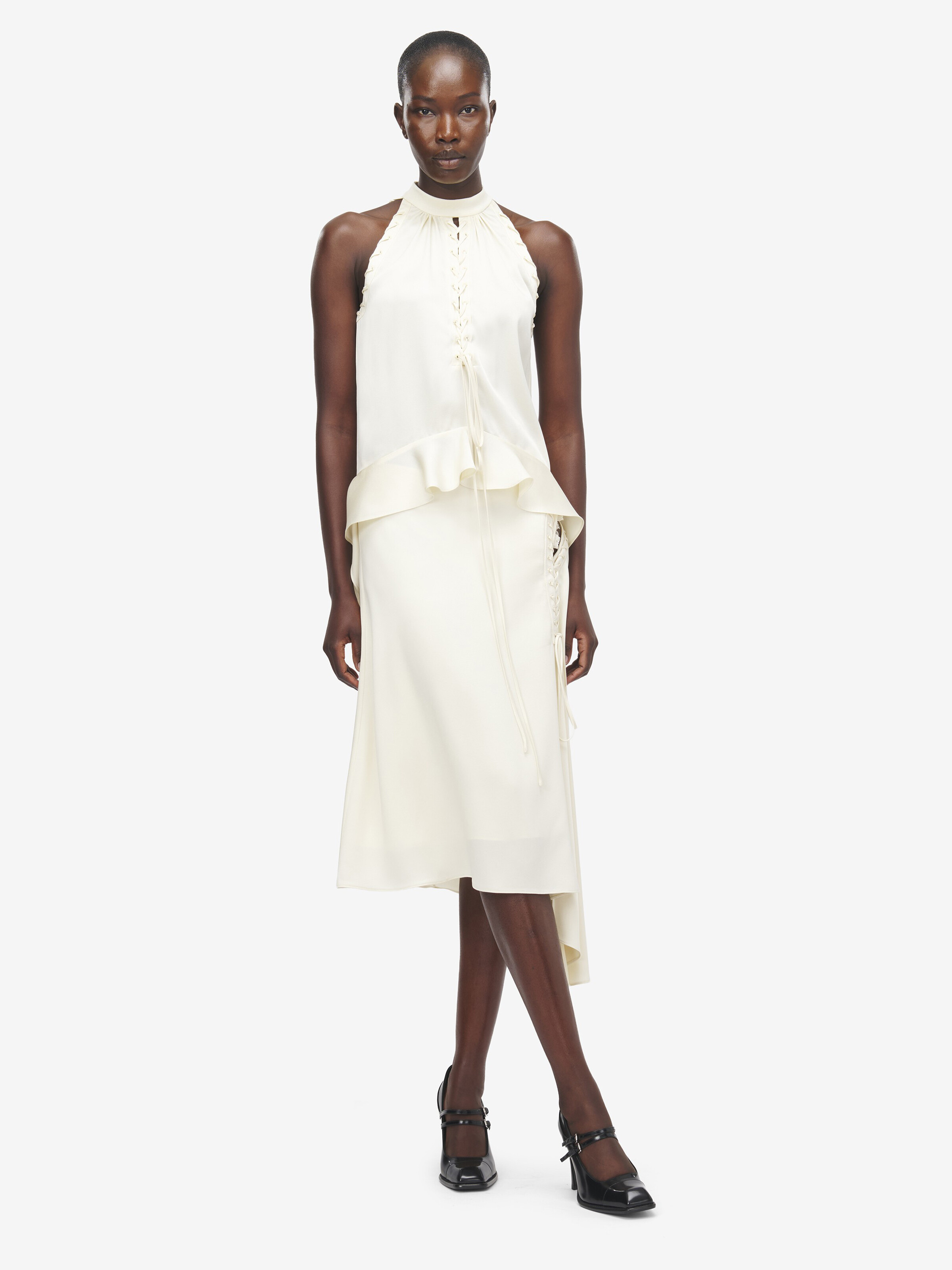 Women's Lace-Up Halter Top in Cream in Fabric: 61% Viscose -  39% Acetate | Alexander McQueen - image 2