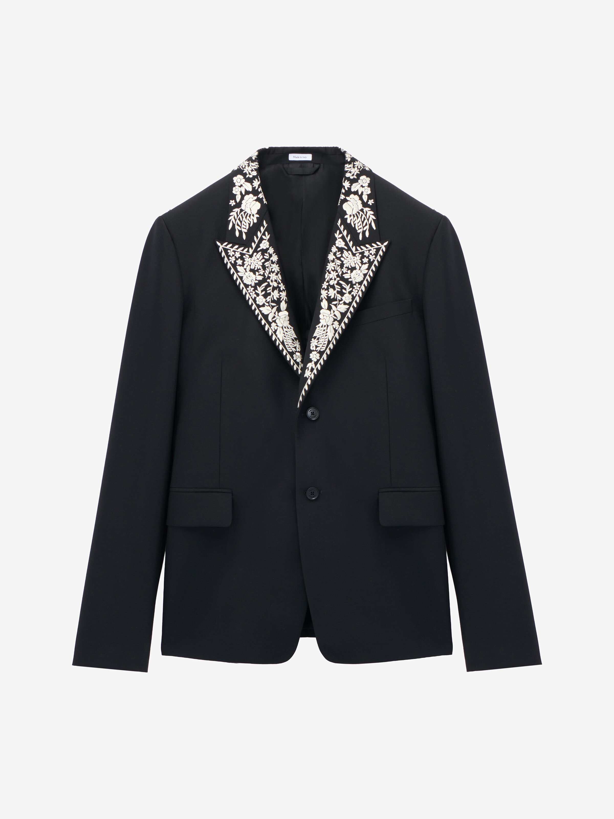 Men's Floral Embroidery Double-breasted Jacket in Black in 75% Wool, 25% Mohair | Alexander McQueen - image 1