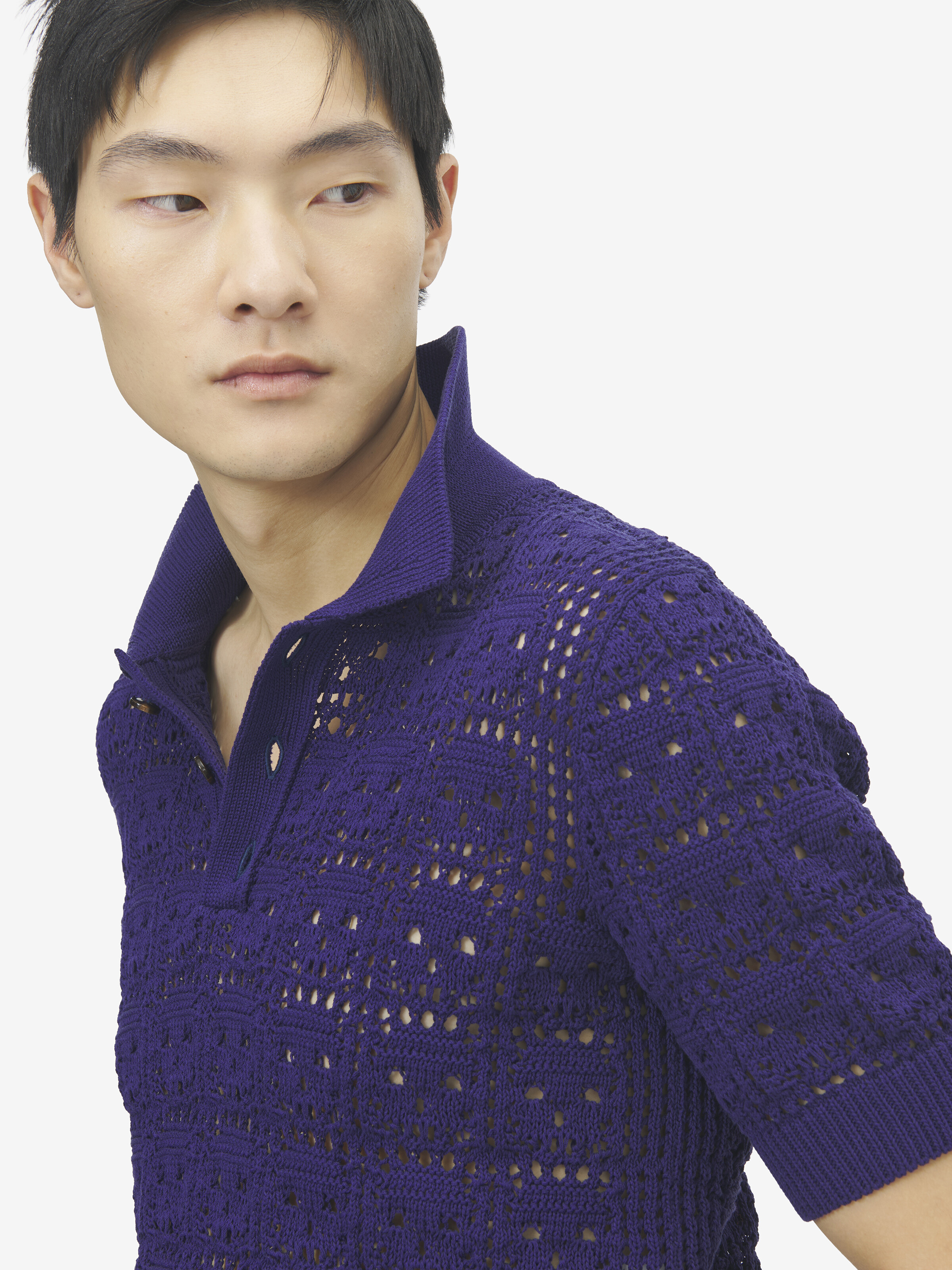 Men's Skull Crochet Polo Shirt in Navy in 100% Cotton | Alexander McQueen - image 5