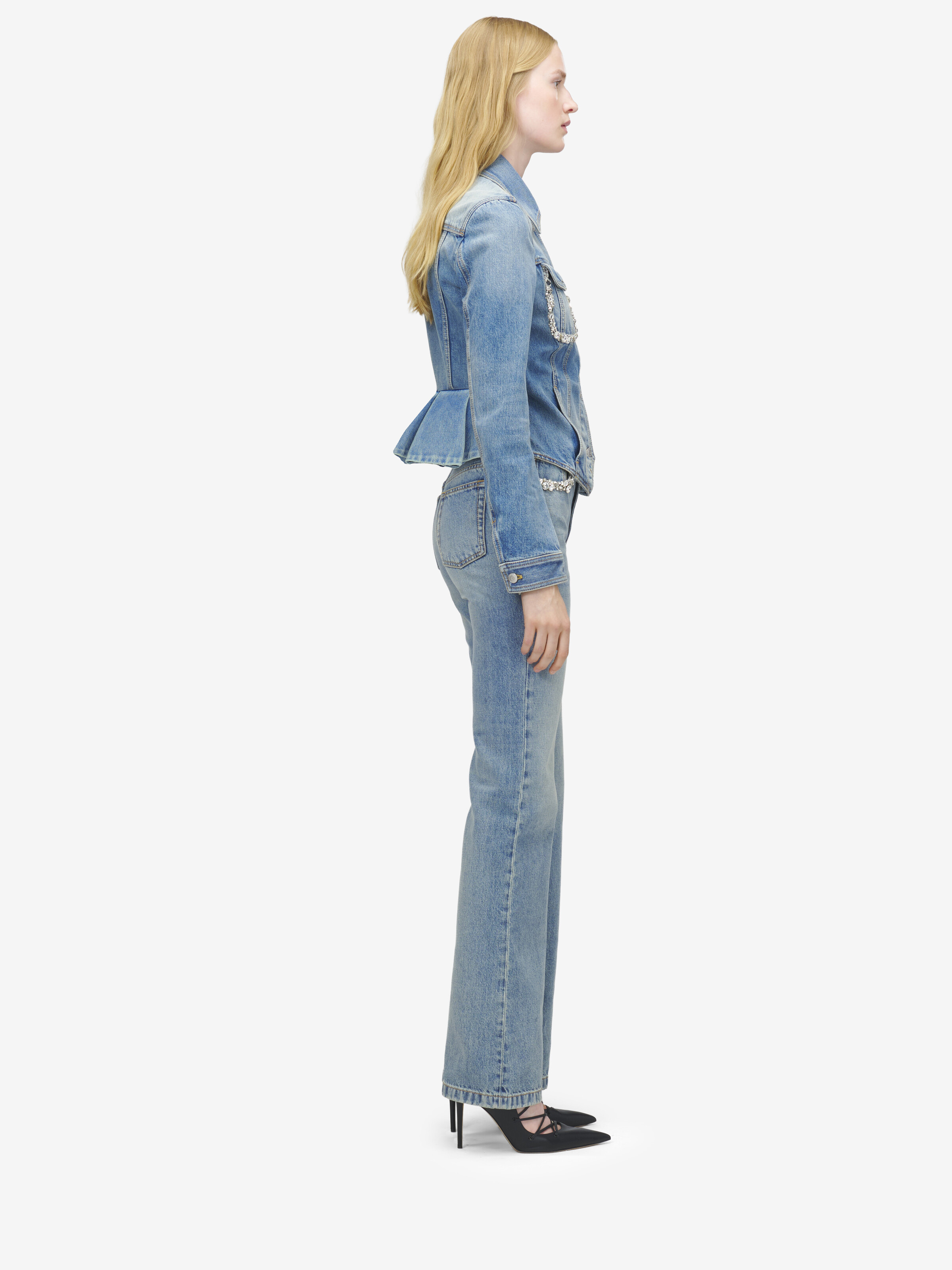 Women's Kickback Denim Jacket in Washed Blue in 100% Cotton | Alexander McQueen - image 4