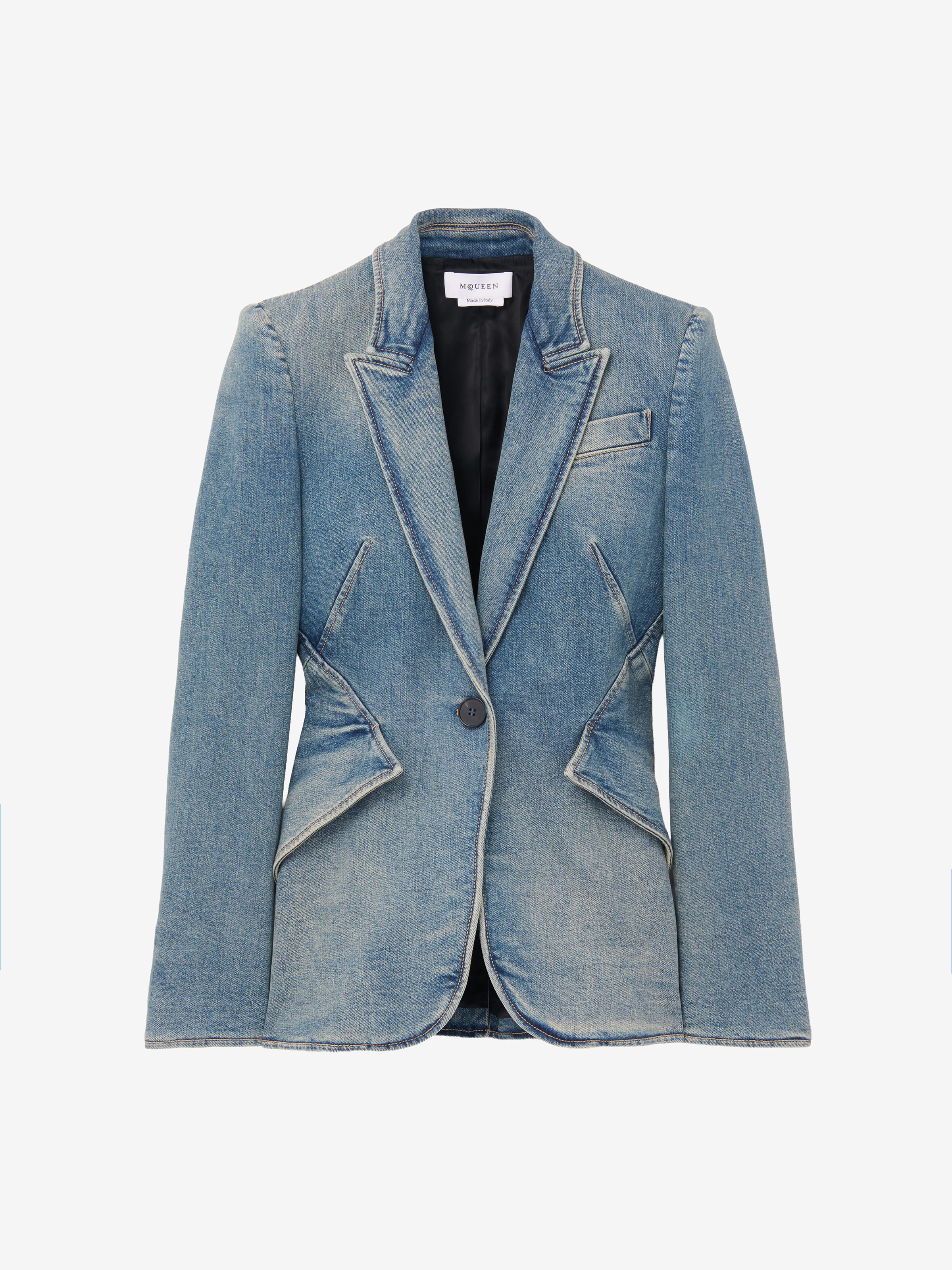 Women's Stretch Denim Jacket in Washed Blue in 96% Cotton, 4% Elastan | Alexander McQueen - image 2