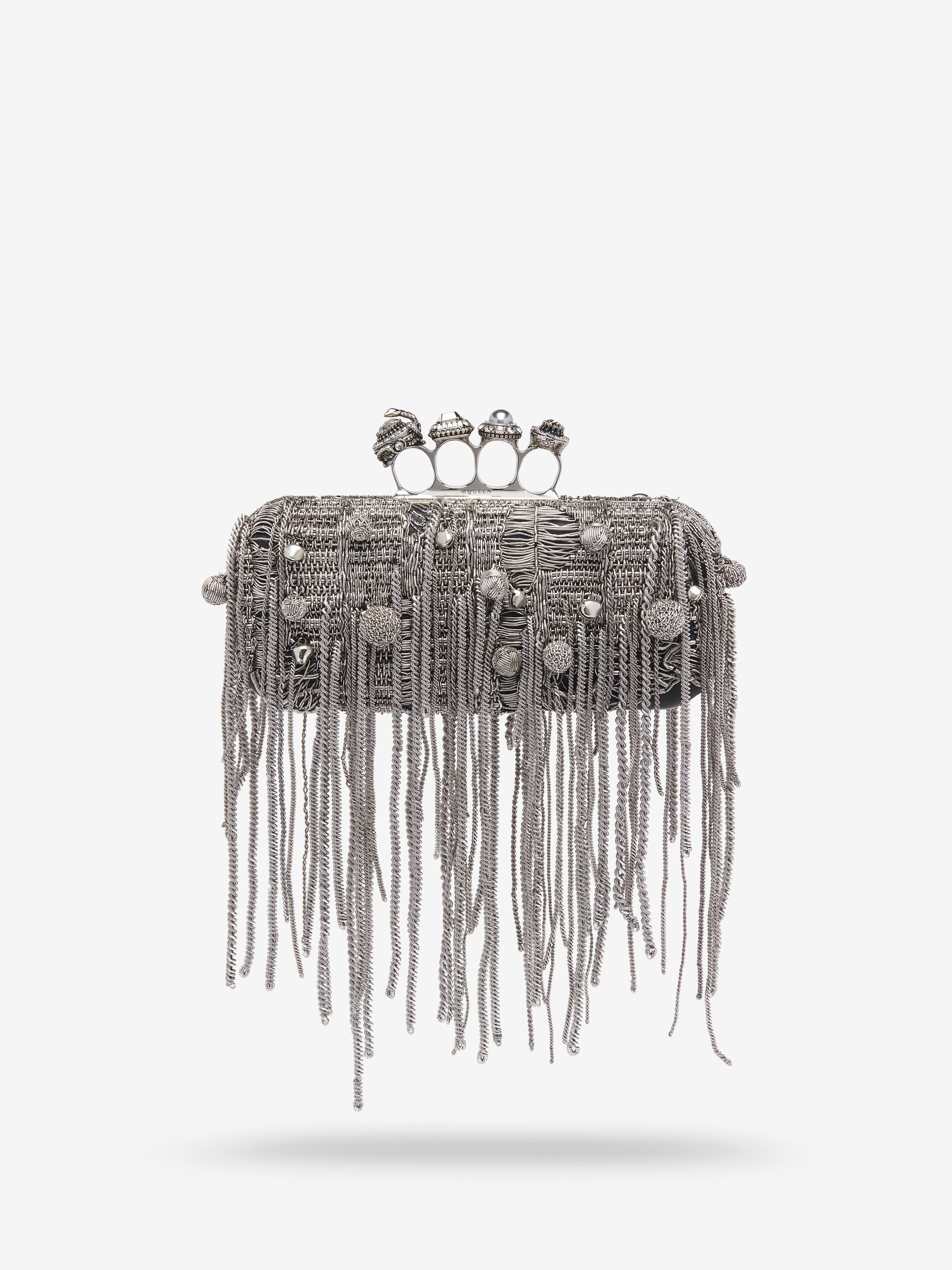 Women's Snake Knuckle Long Clutch in Black/Silver in Lamb Leather | Alexander McQueen - image 1