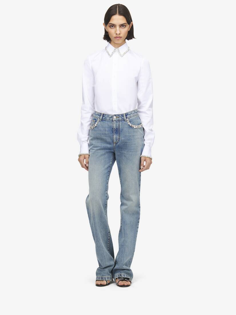 Crystal Embroidery Straight Leg Jeans | Alexander McQueen - image 2