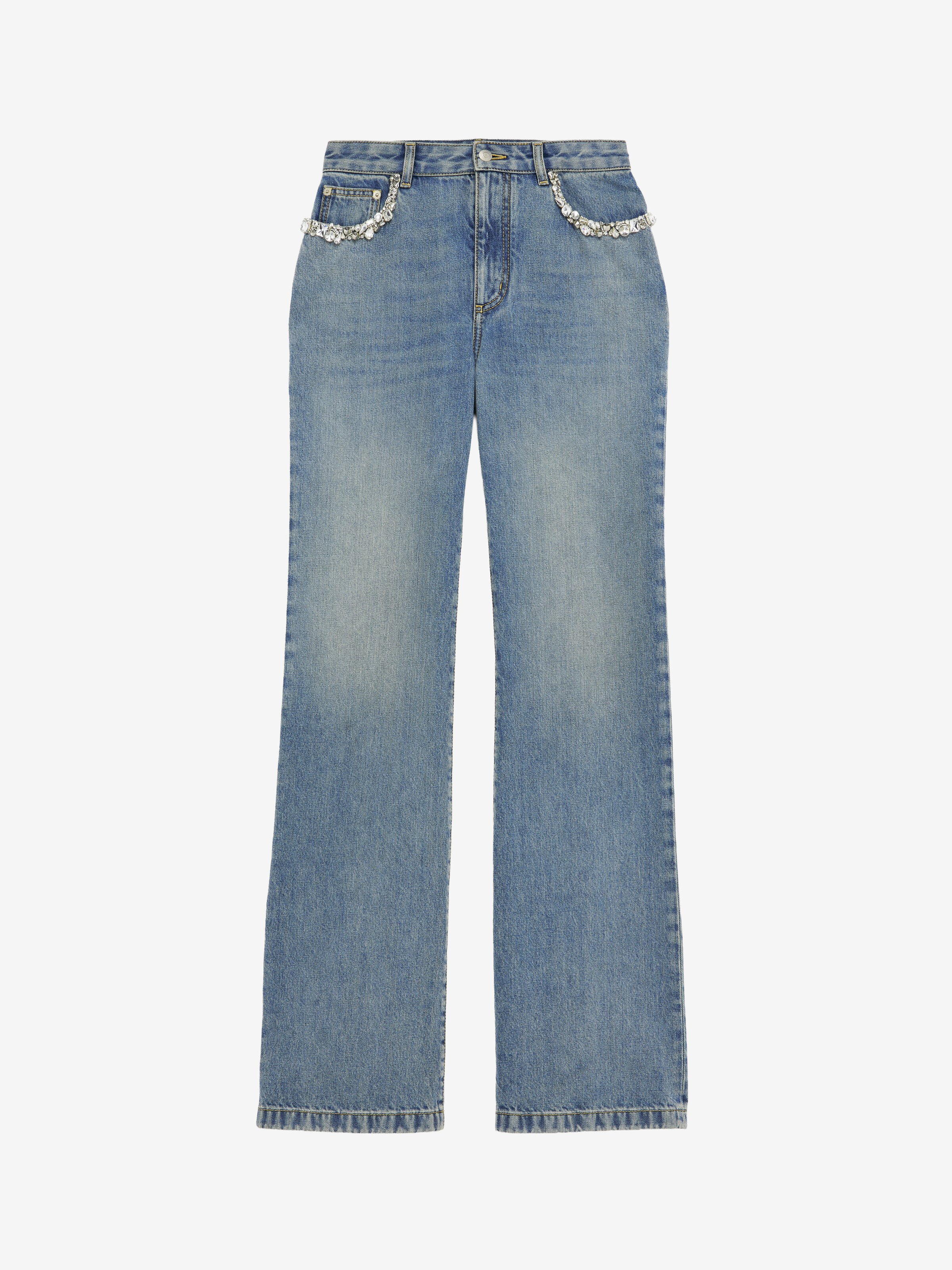 Women's Crystal Embroidery Straight Leg Jeans in Washed Blue in 100% Cotton | Alexander McQueen - image 2