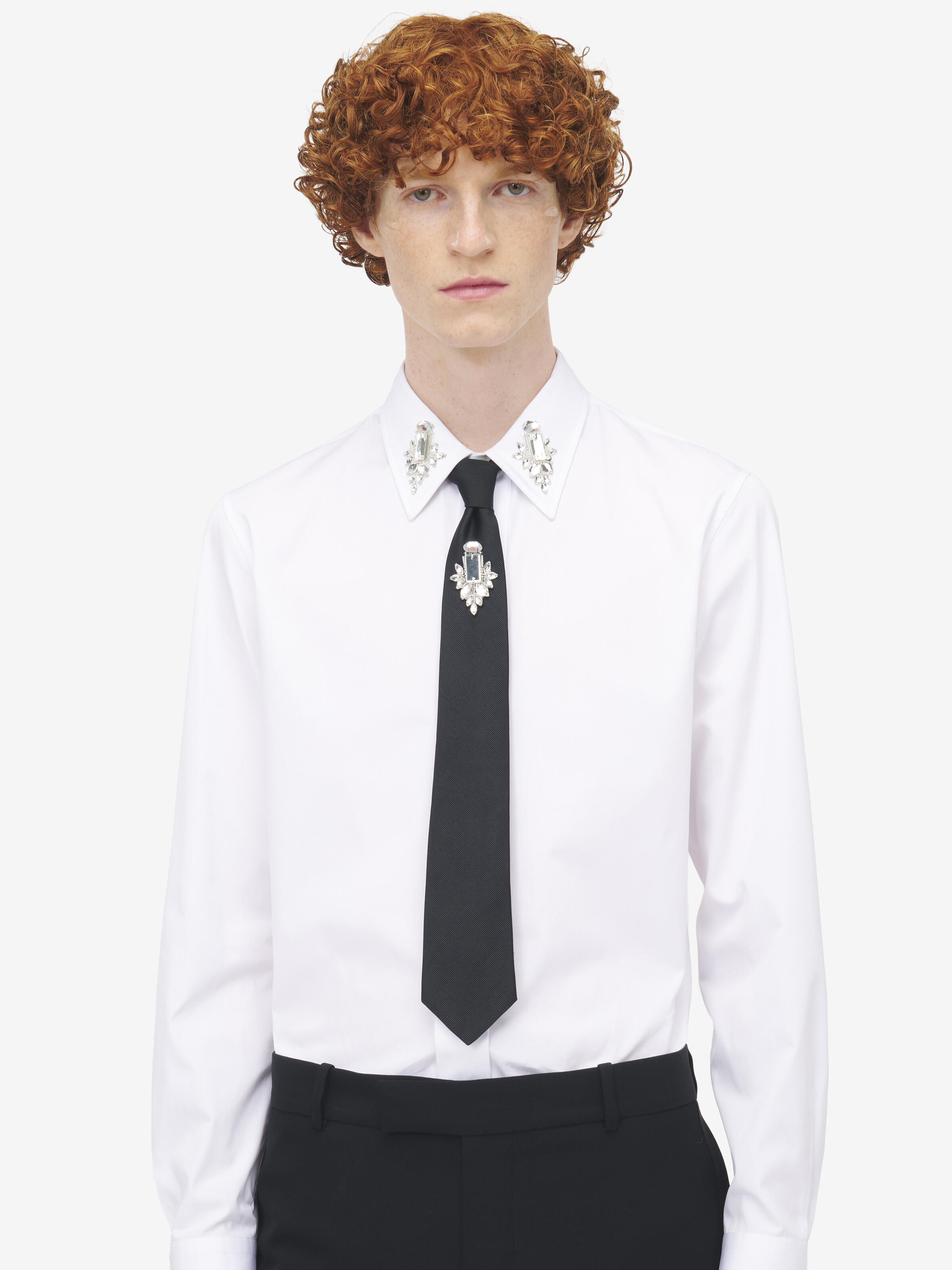 Men's Crystal Mirror Embroidery Tie in Black in 100% Silk | Alexander McQueen - image 2