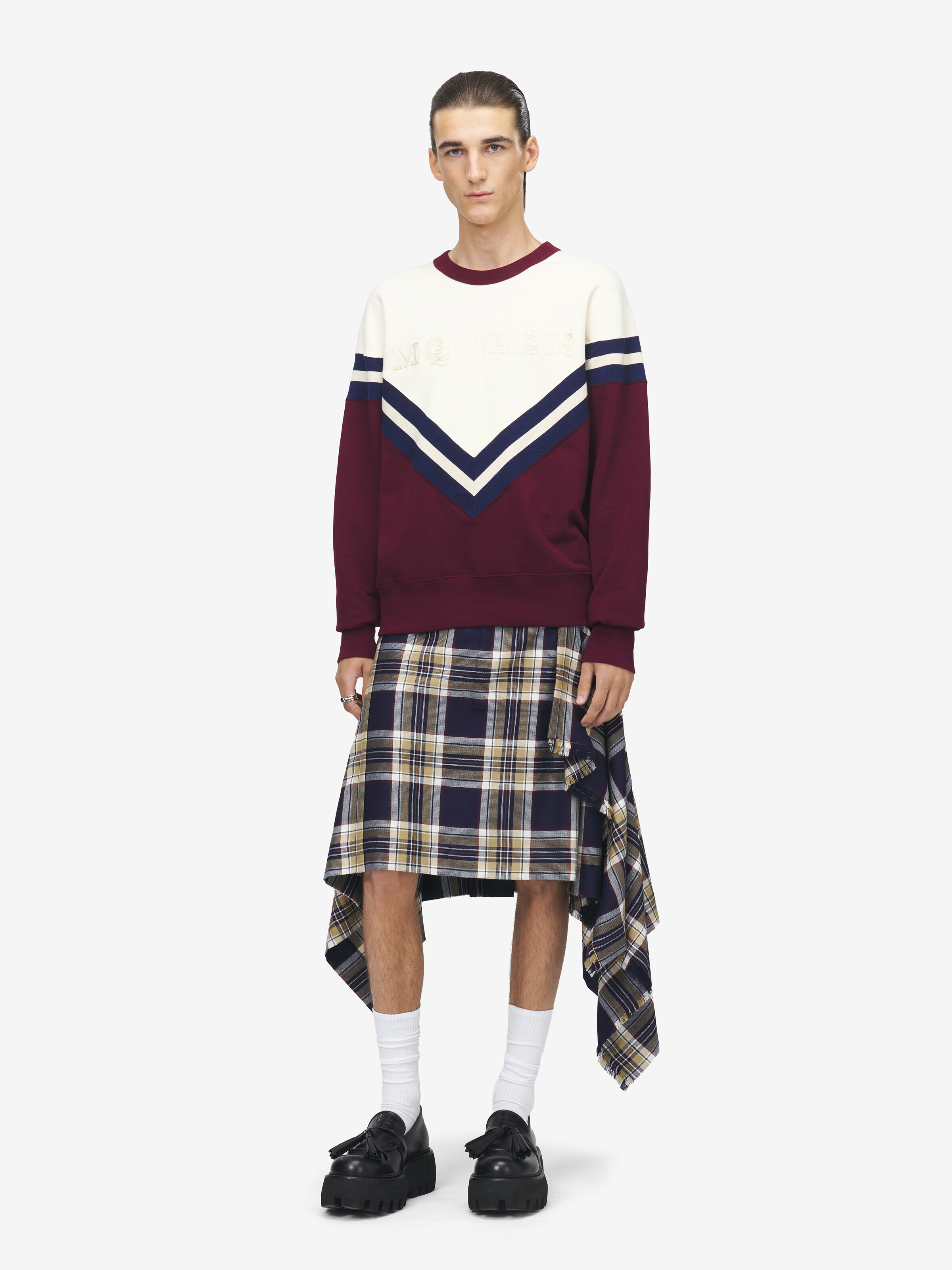 Men's McQueen Logo Sweatshirt in Ivory/Navy/Burgundy in 100% Cotton | Alexander McQueen - image 3