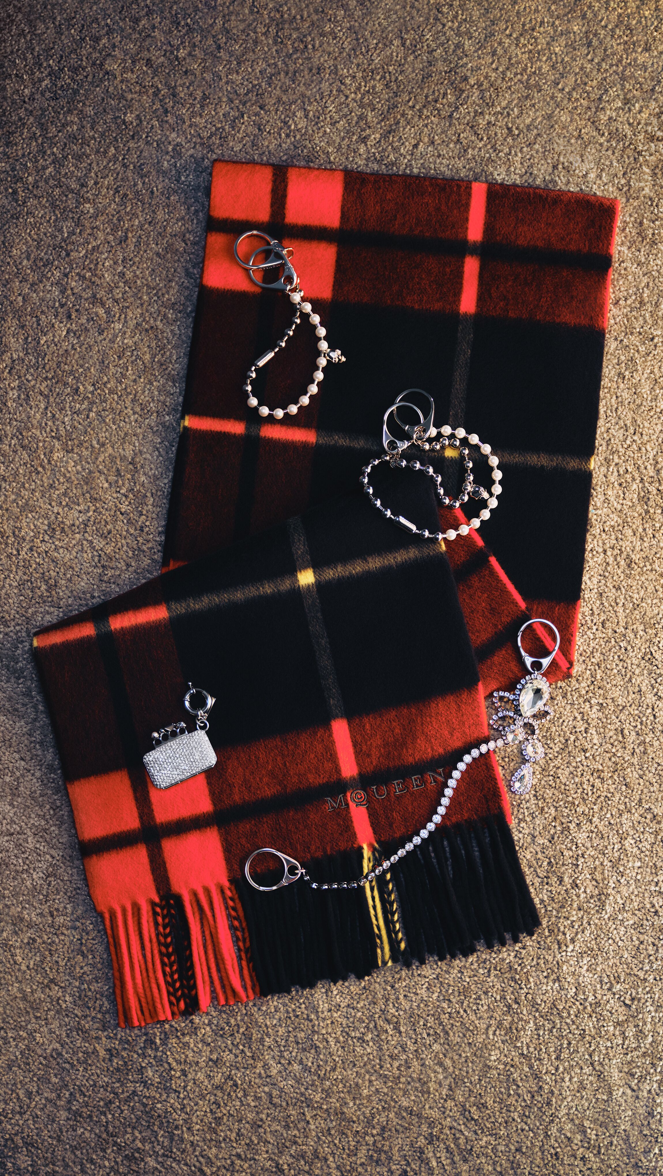 Alexander McQueen Women tartan scarf and jewellery