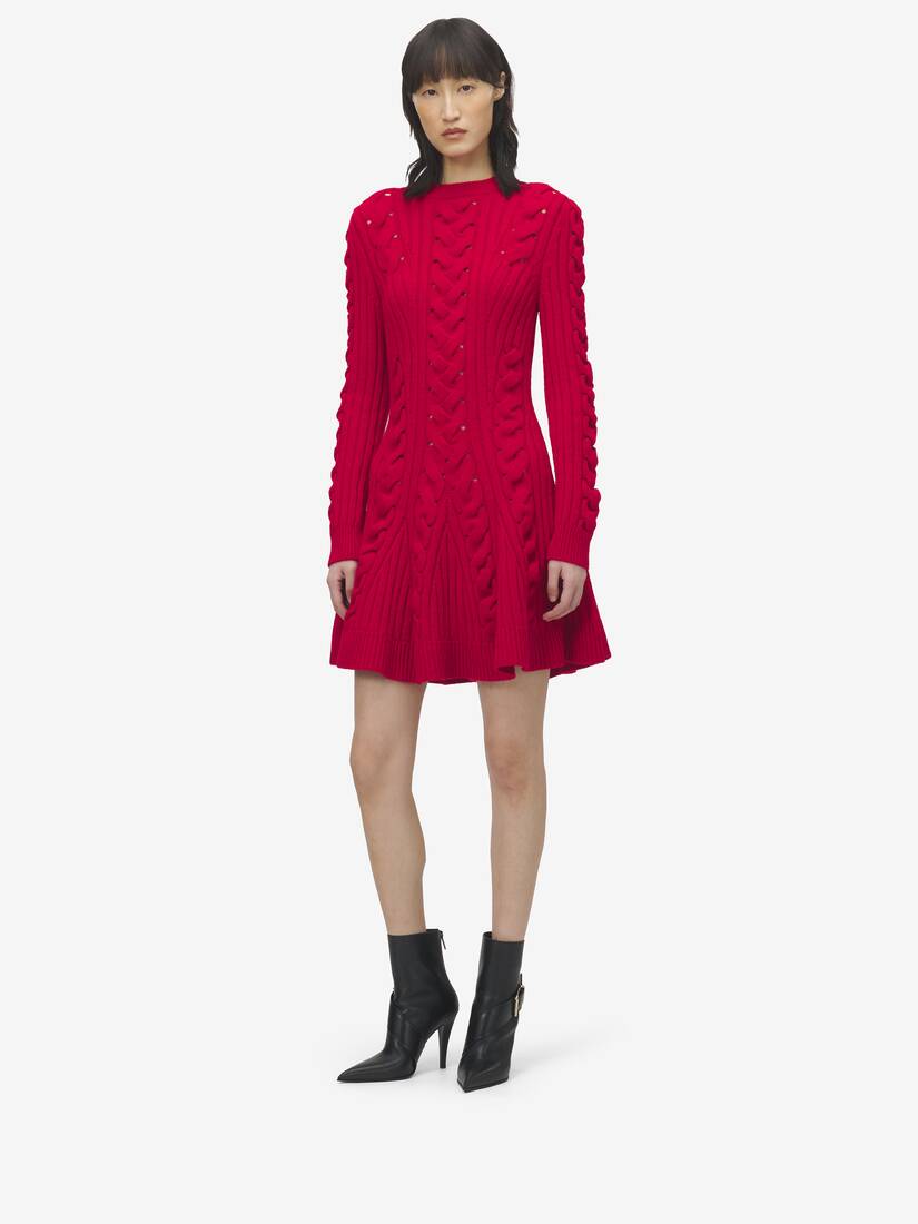 Robe courte à maille torsadée en laine et cachemire