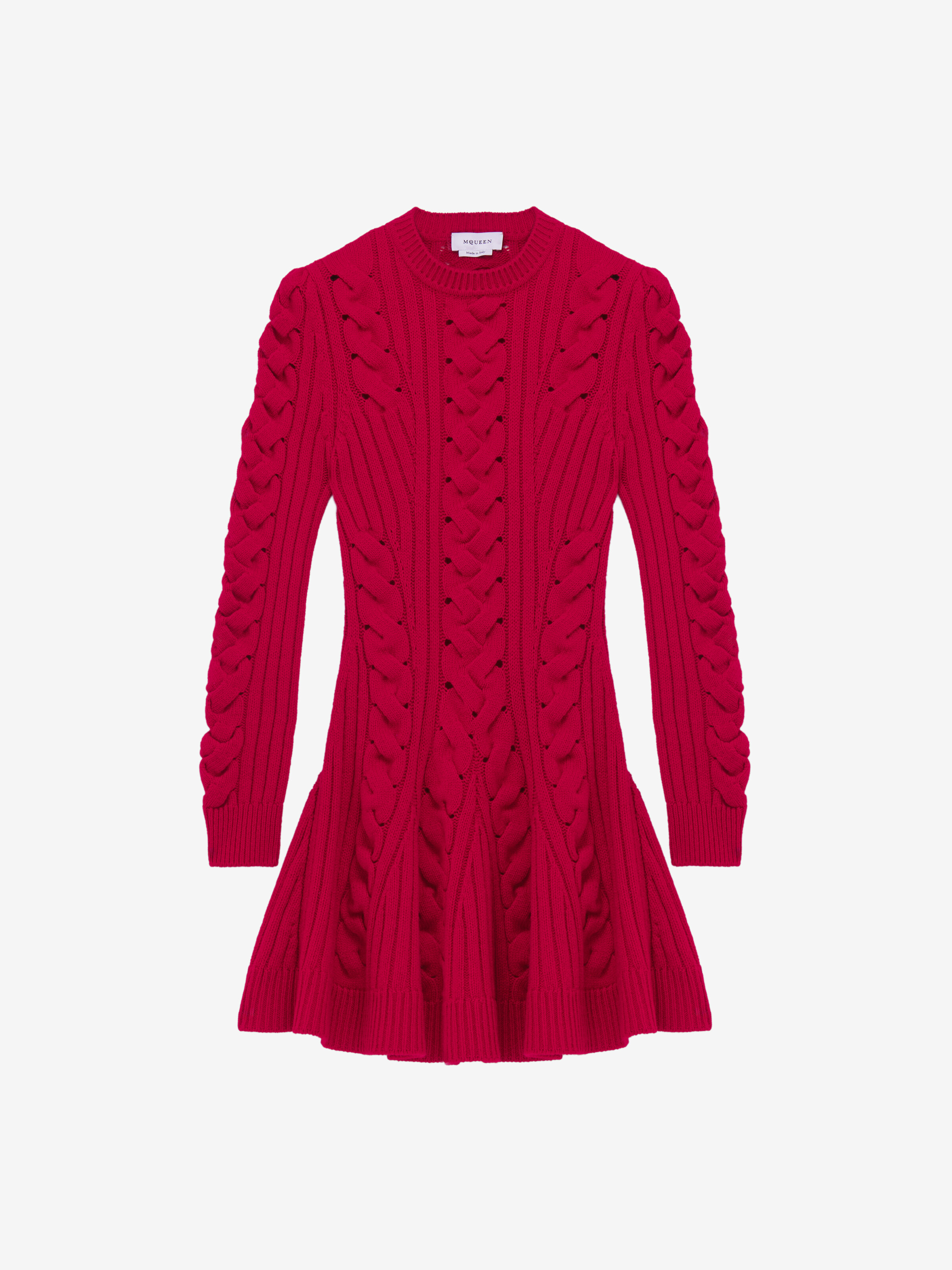 羊毛山羊绒绞花针织迷你连衣裙 in 90% 羊毛, 10% 羊绒 | Alexander McQueen - image 1