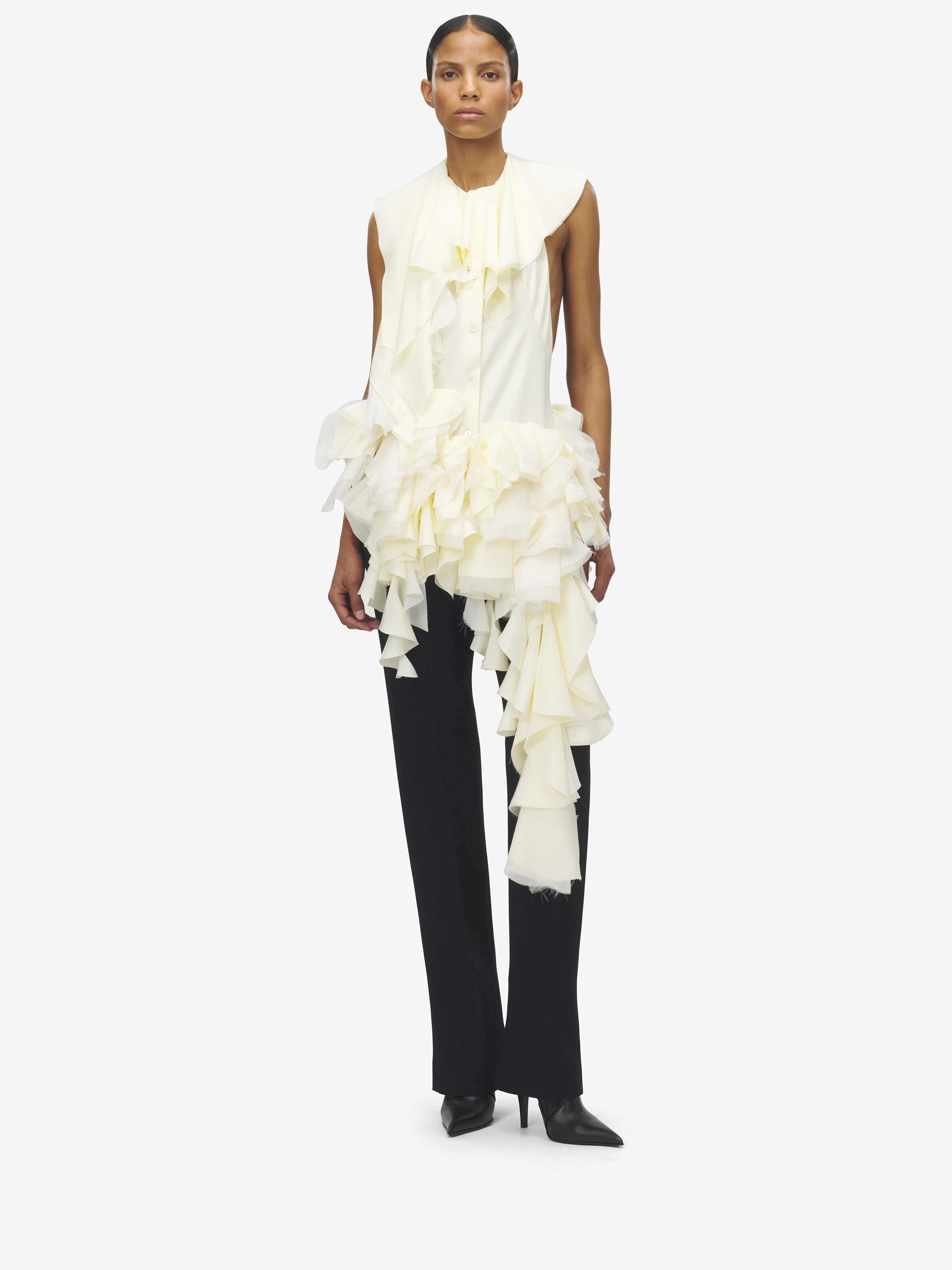 Women's Oyster Ruffle Top in Ivory in 100% Silk | Alexander McQueen - image 2