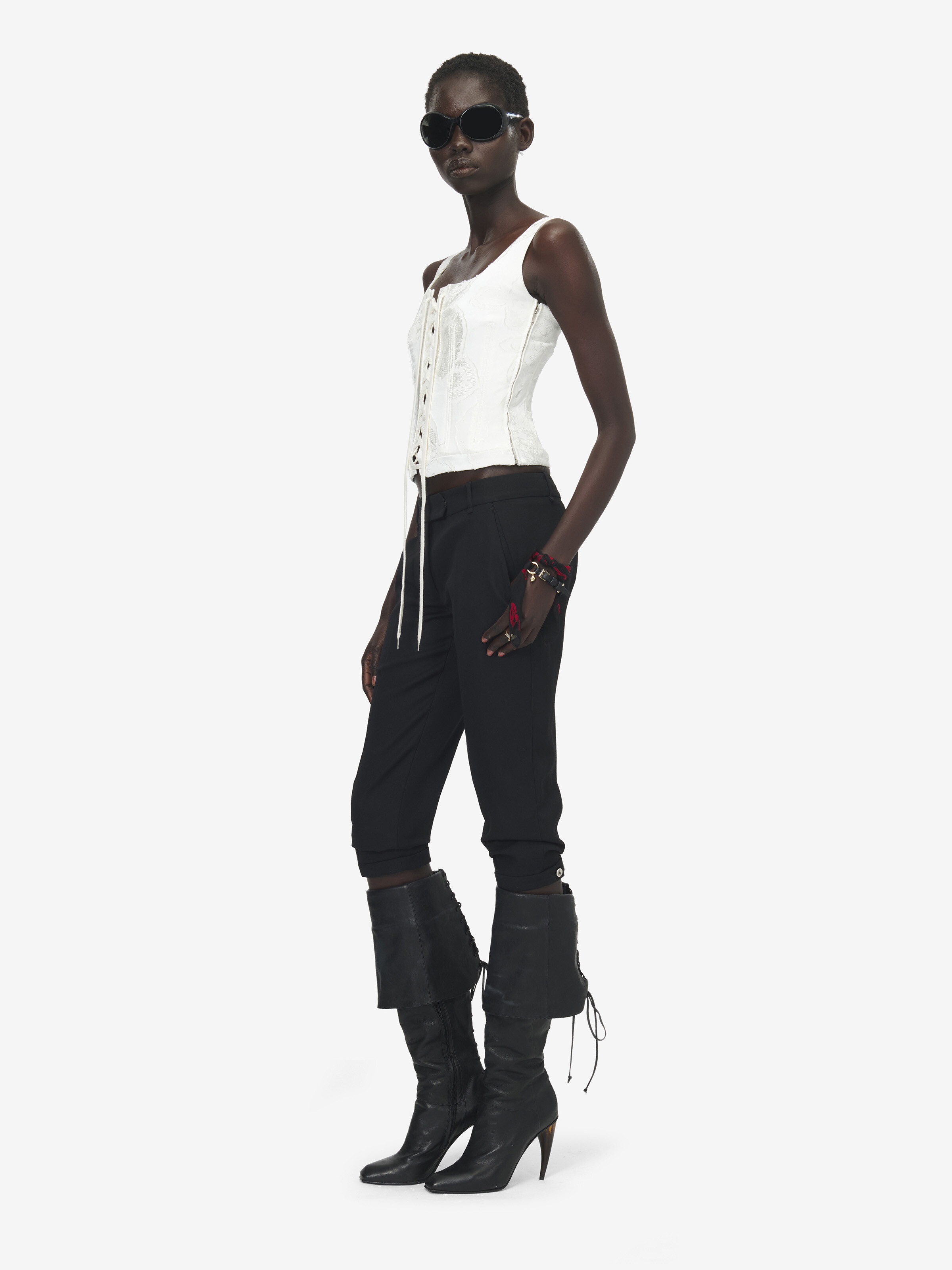 Women's Fil Coupé Floral Corset Top in Ivory in 100% Viscose | Alexander McQueen - image 3
