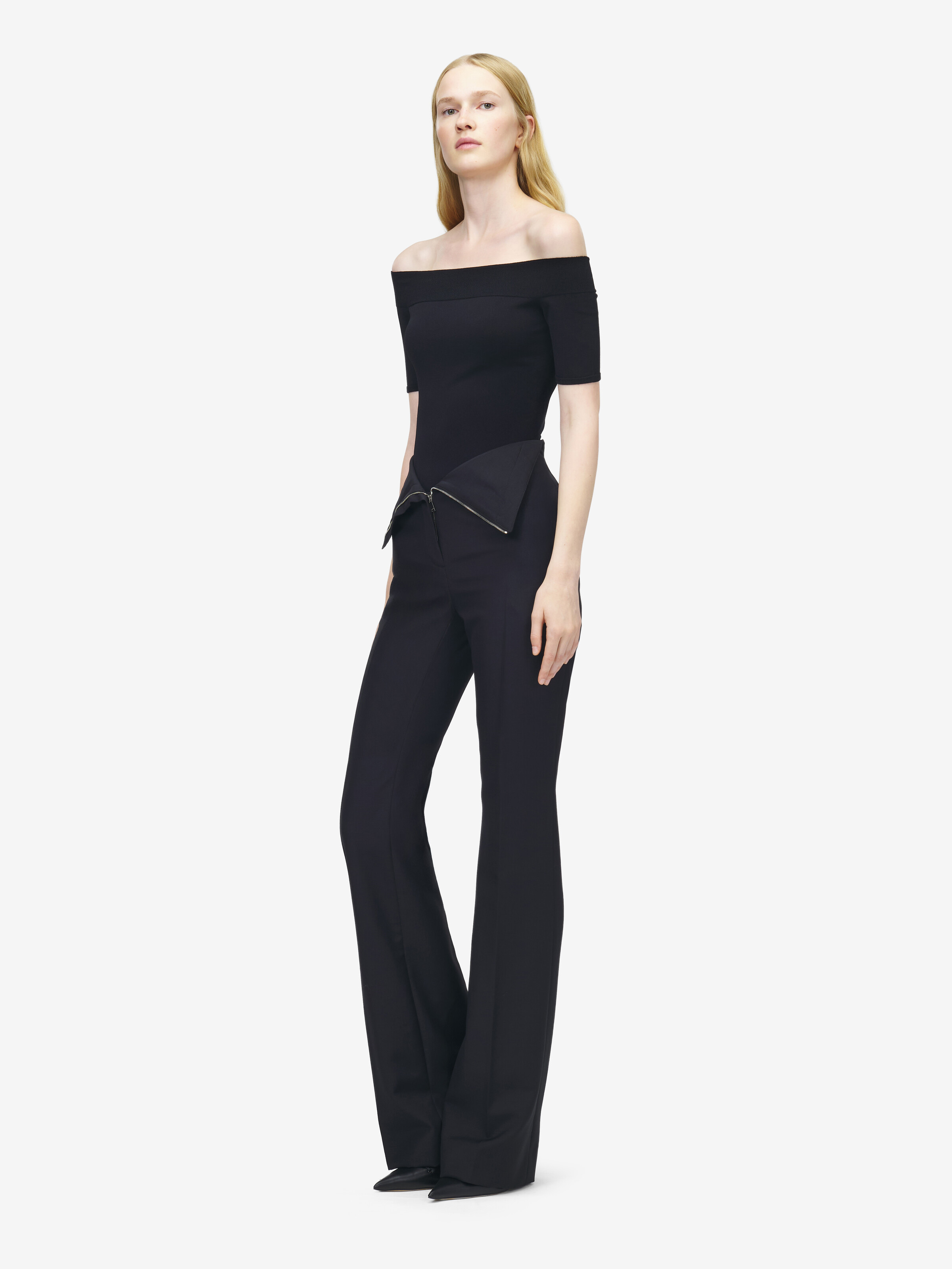 Women's Fold Over Waist Trousers in Black in 100% Wool | Alexander McQueen - image 2