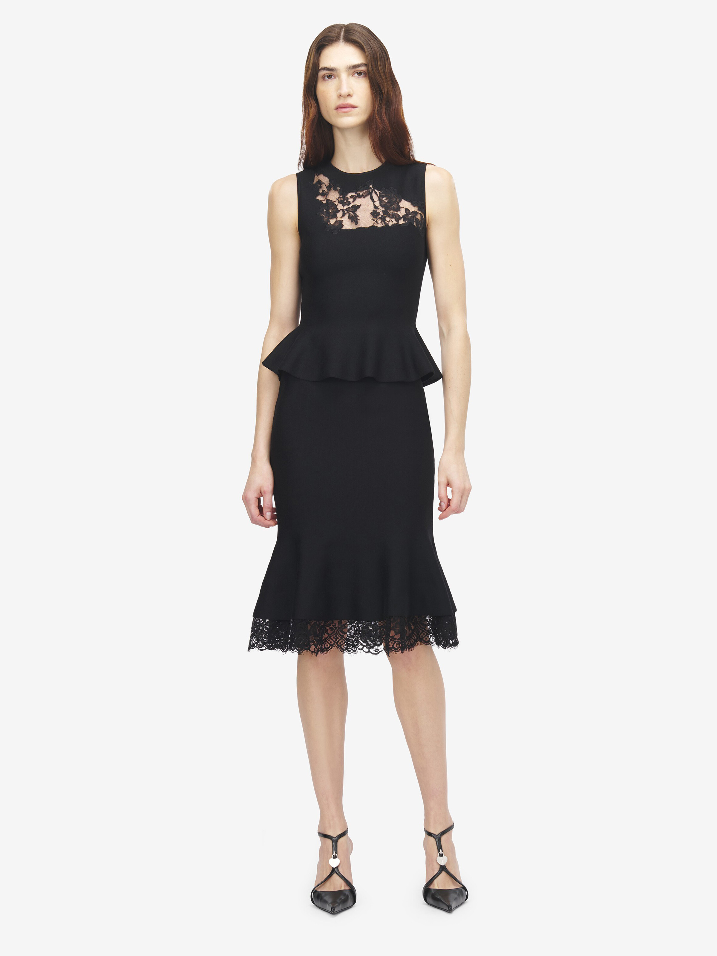 Women's Heritage Lace Peplum Top in Black in 48% Viscose, 44% Wool, 7% Polyamide, 1% Elastane | Alexander McQueen - image 2
